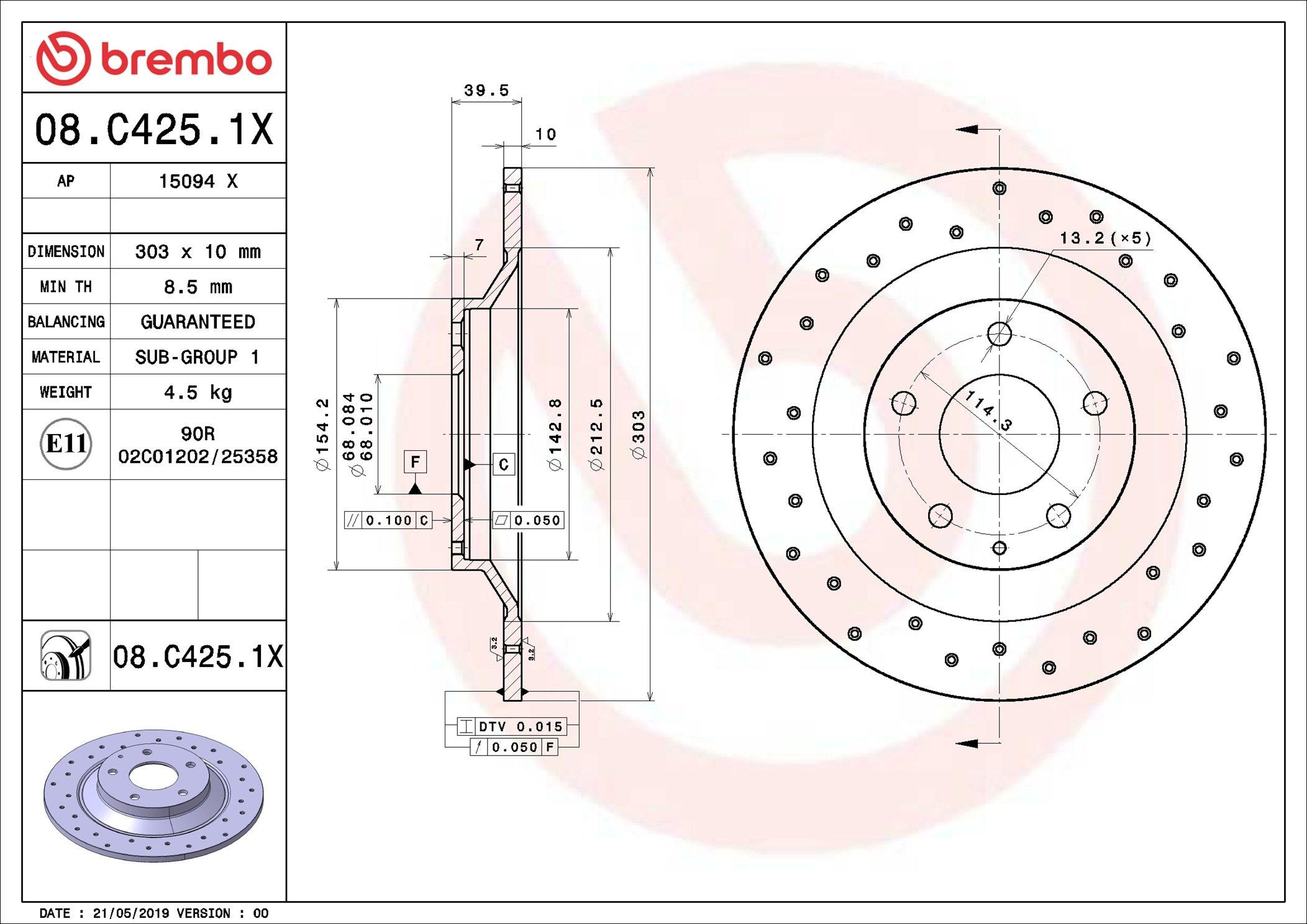 Задний тормозной диск Brembo 08C4251X цена, от 32.55 USD