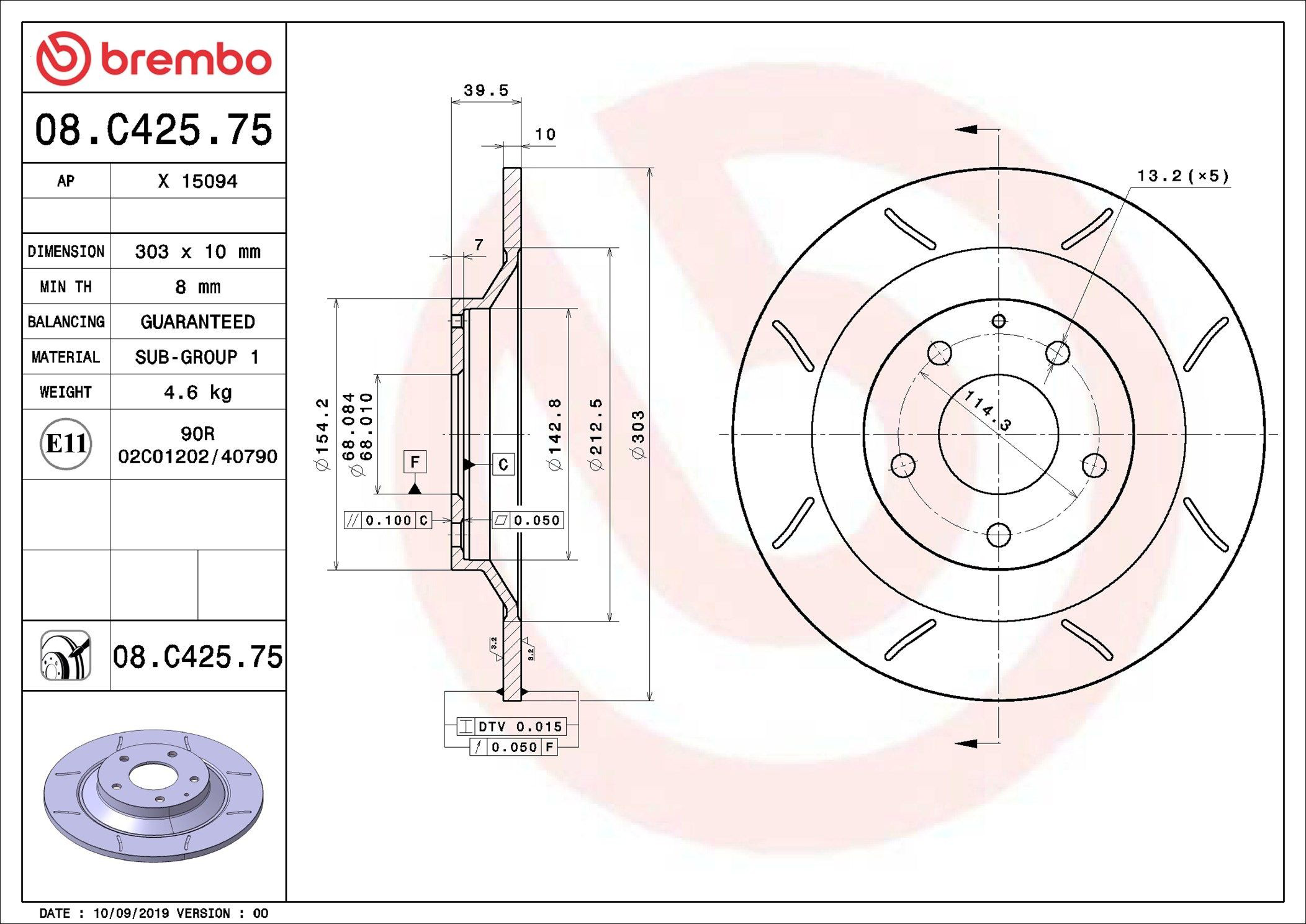 Задний тормозной диск Brembo 08C42575 цена, от 48.20 USD