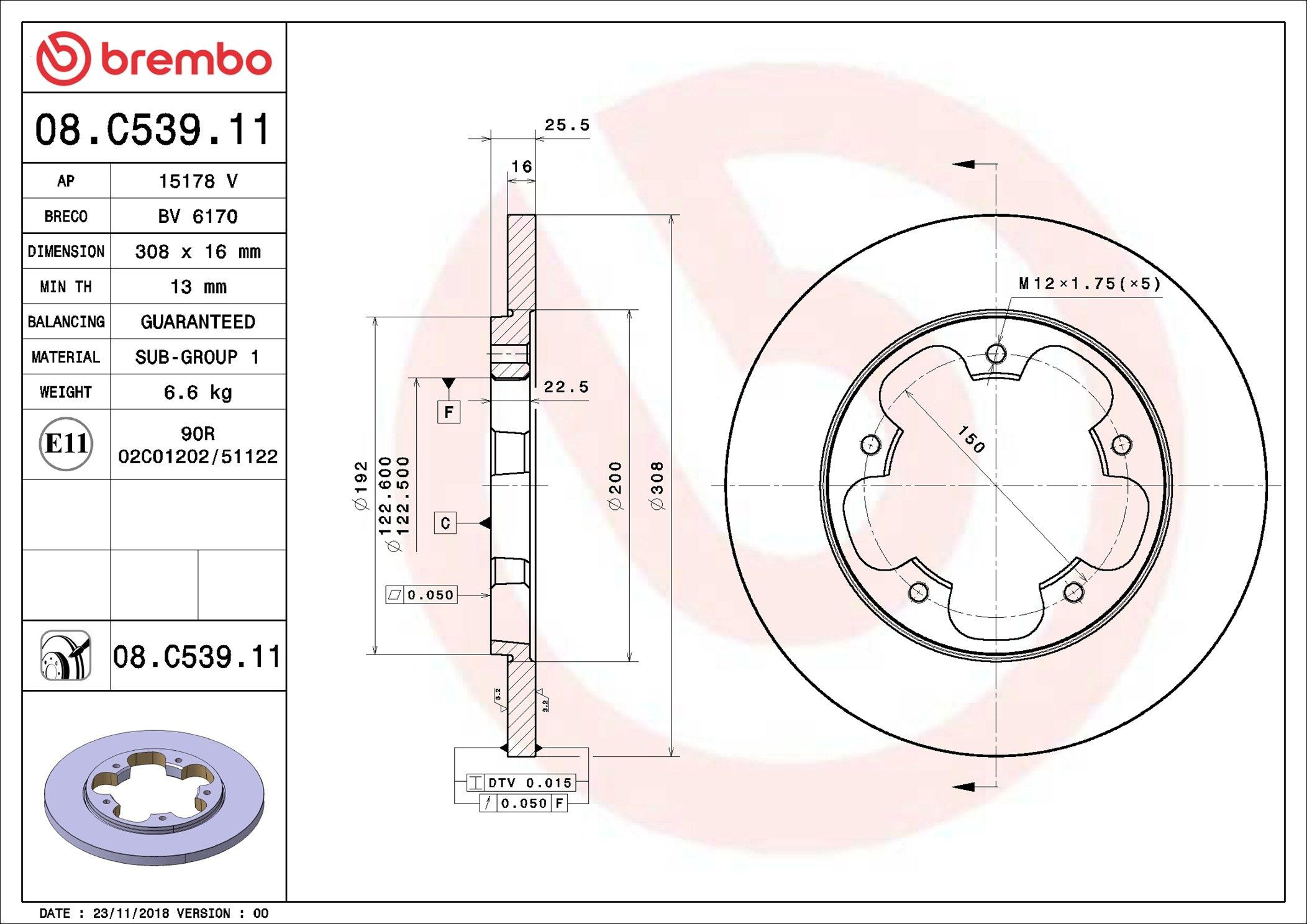 Задний тормозной диск Brembo 08C53911 цена, от 59.78 USD