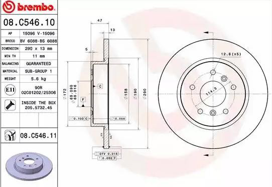 Задний тормозной диск Brembo 08C54611 цена, от 52.81 USD