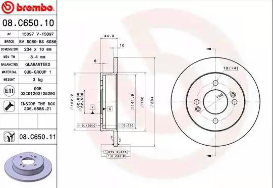 Купить 08C65011 Brembo Диск тормозной задний