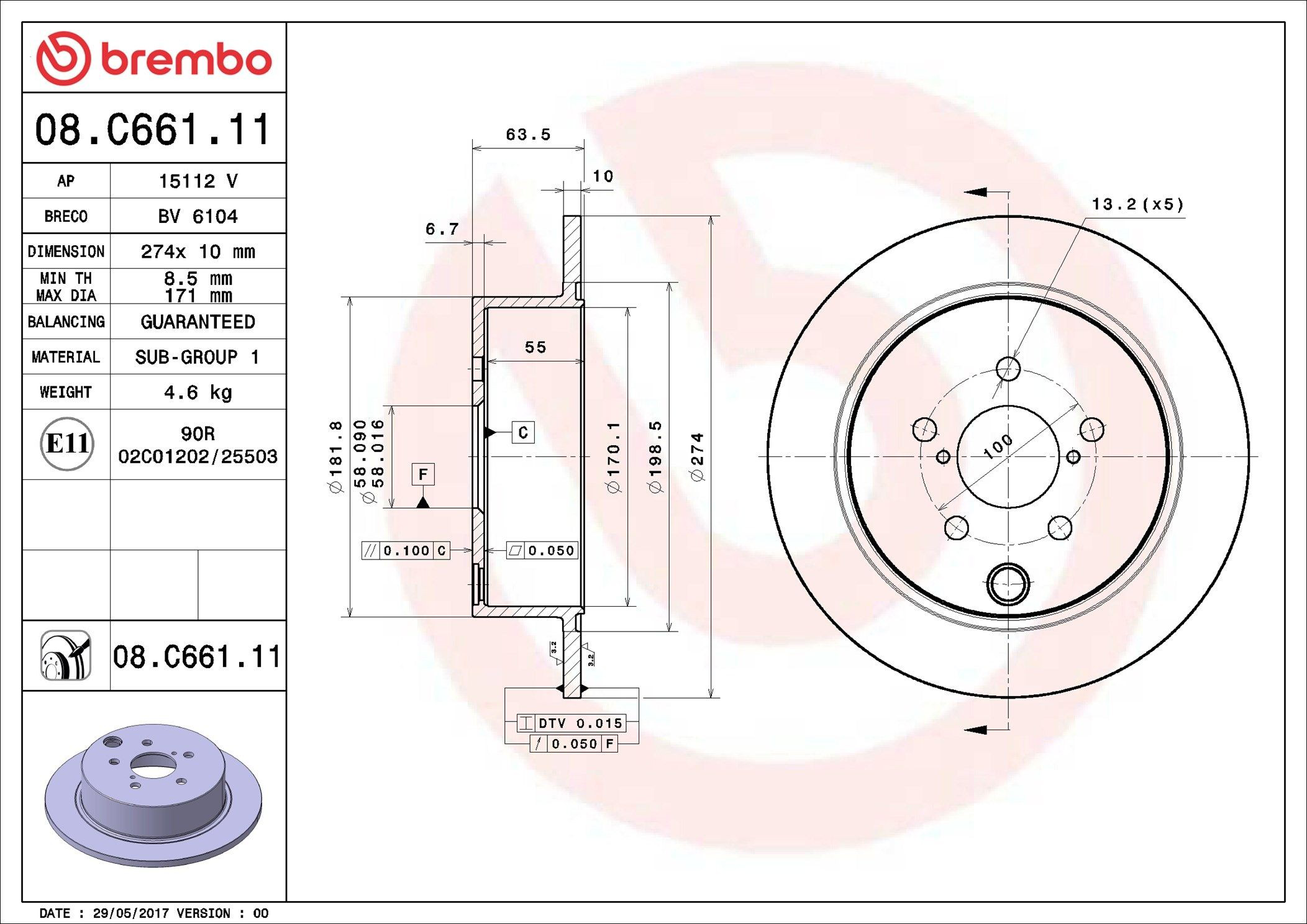Тормозные диски 08C66111 Brembo
