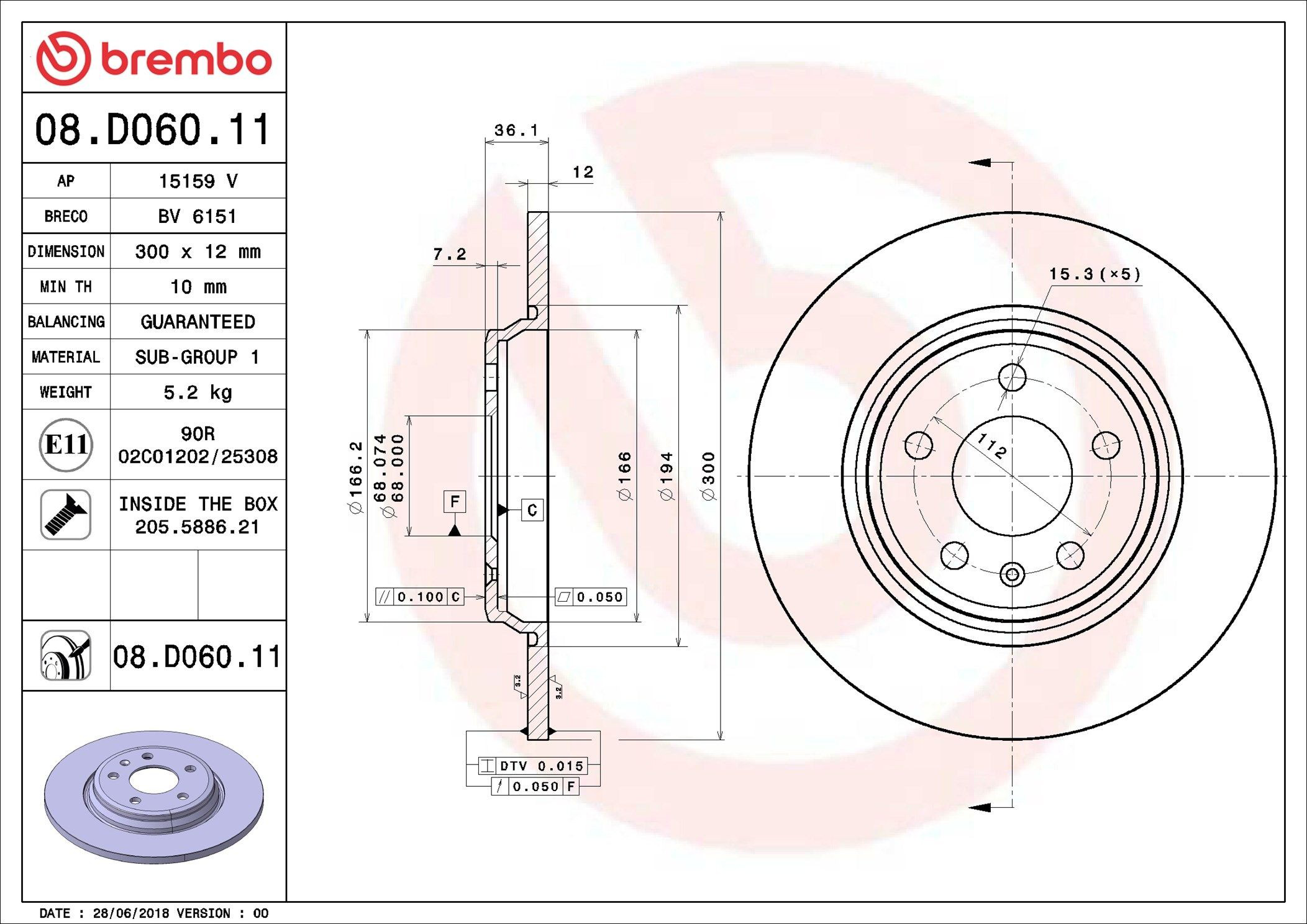 Задний тормозной диск Brembo 08D06011 цена, от 39.67 USD
