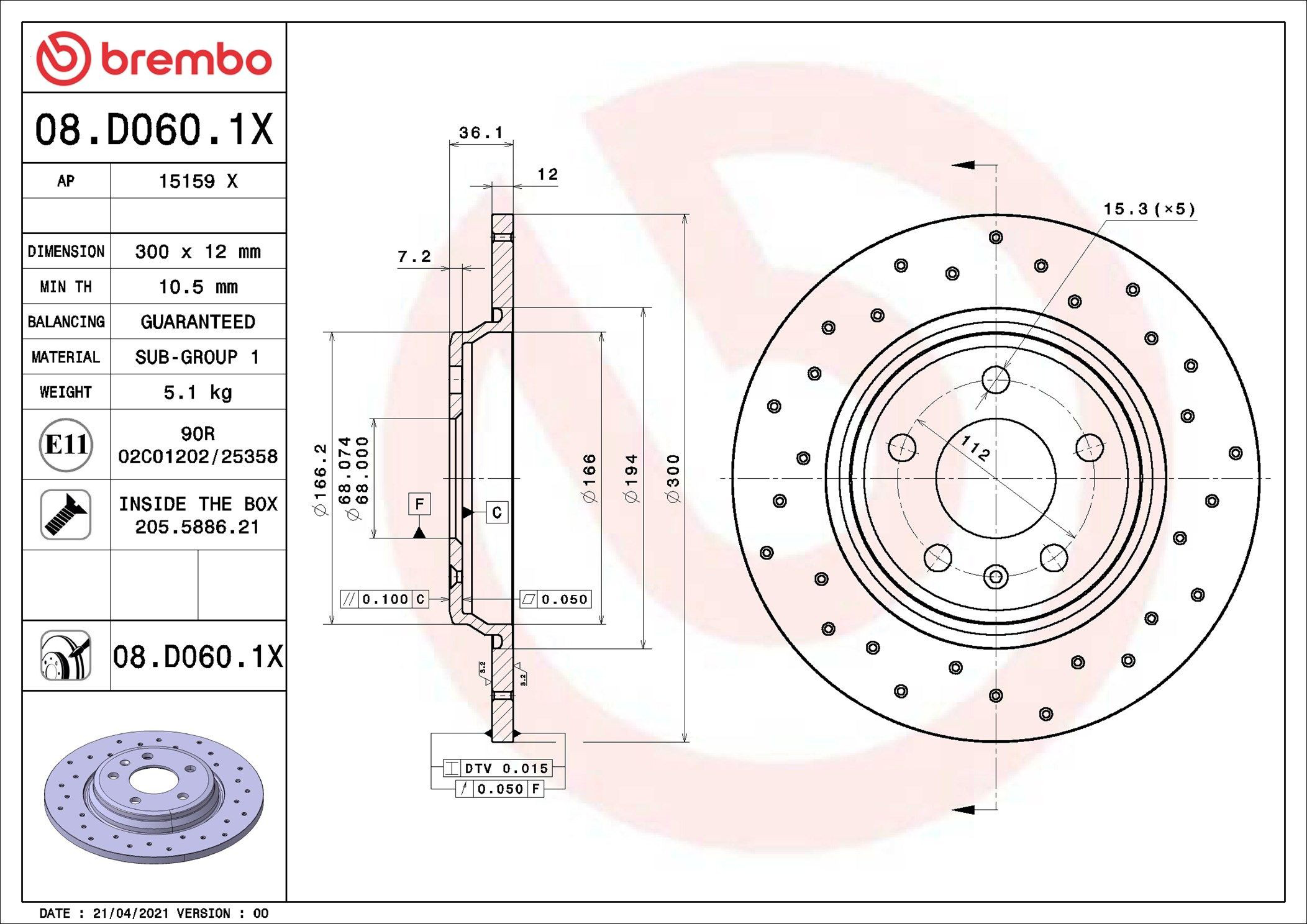 08D0601X Brembo Дисковый тормоз