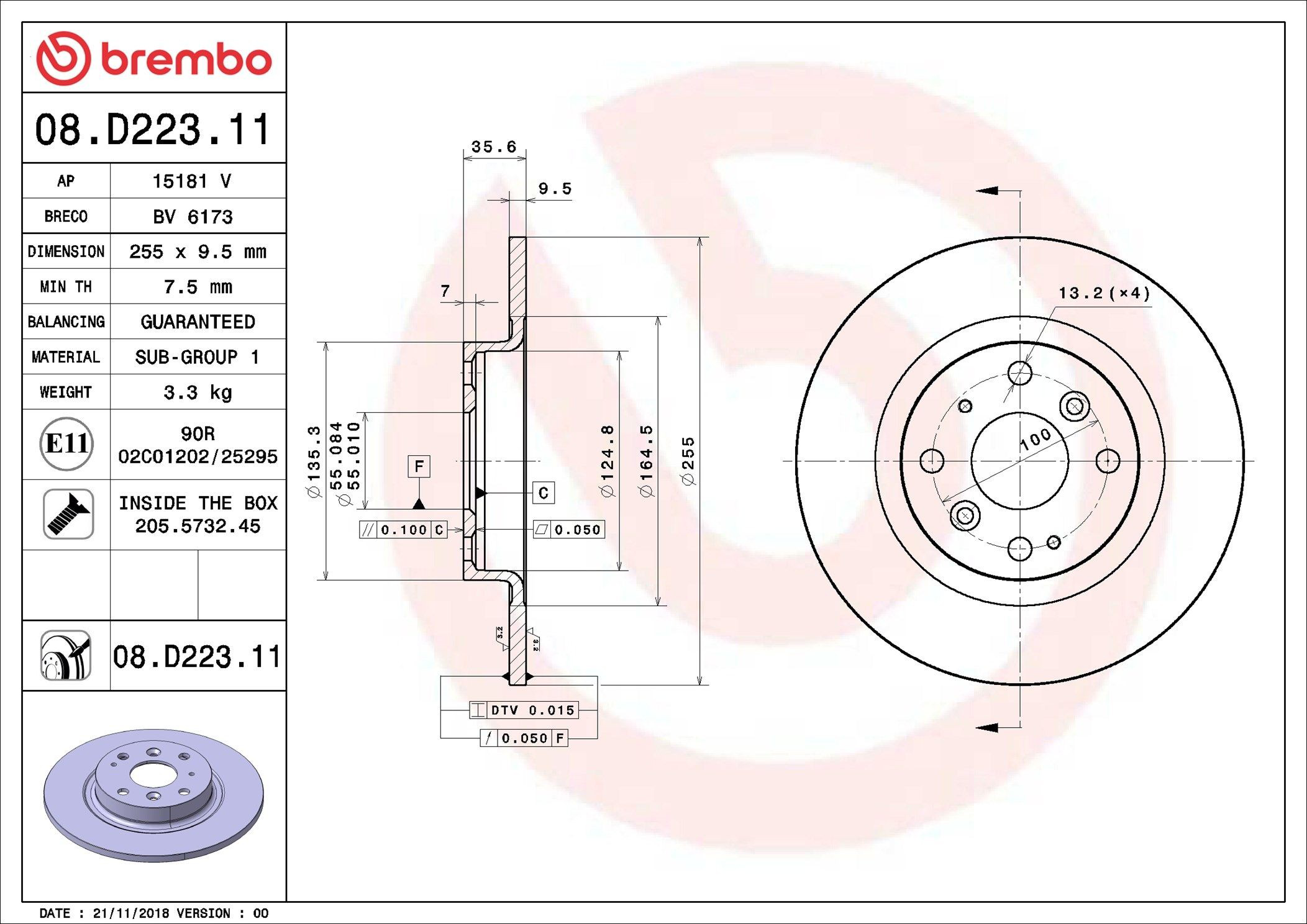 Купить 08D22311 Brembo Диск тормозной задний