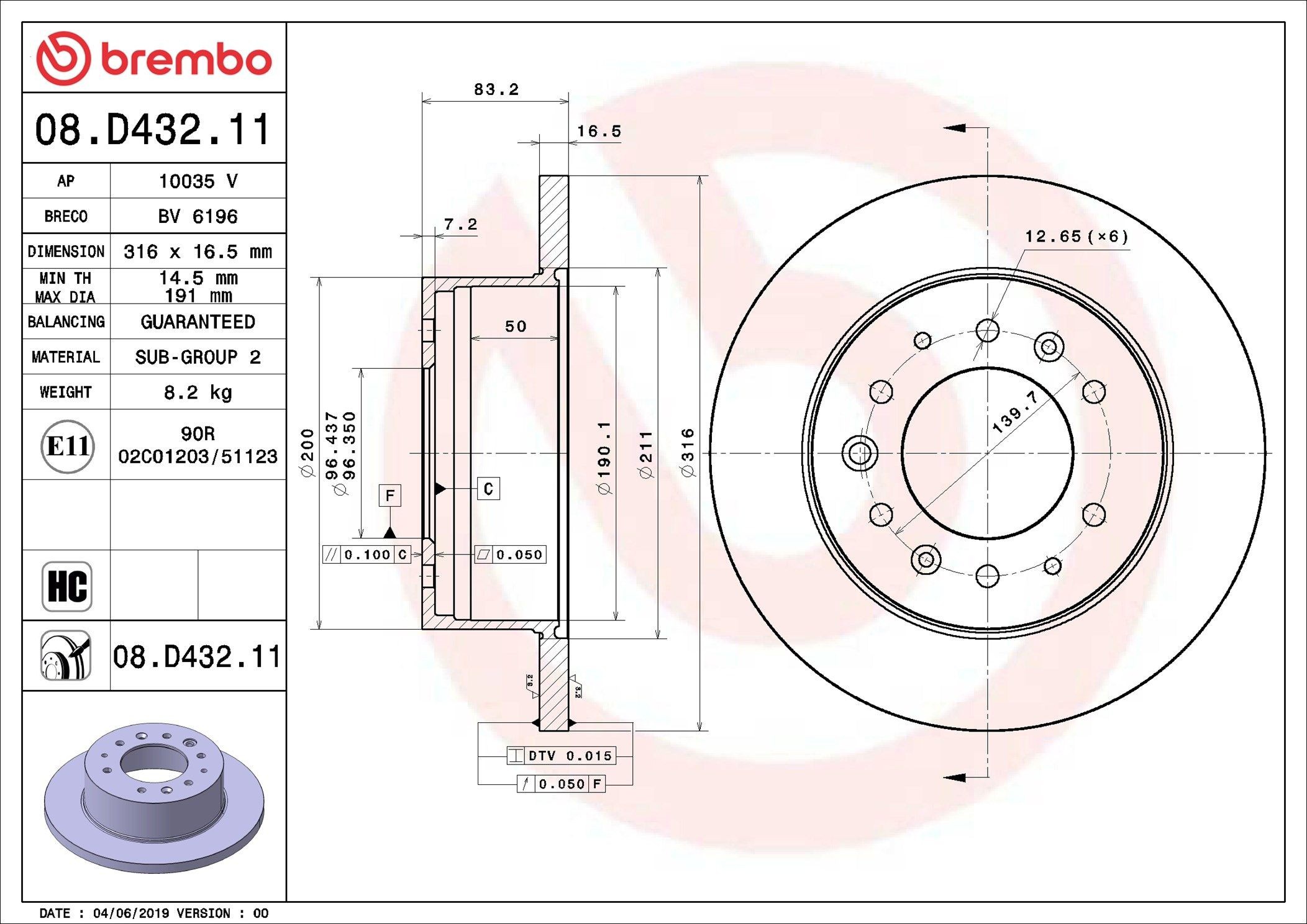 Задний тормозной диск Brembo 08D43211 цена, от 82.31 USD