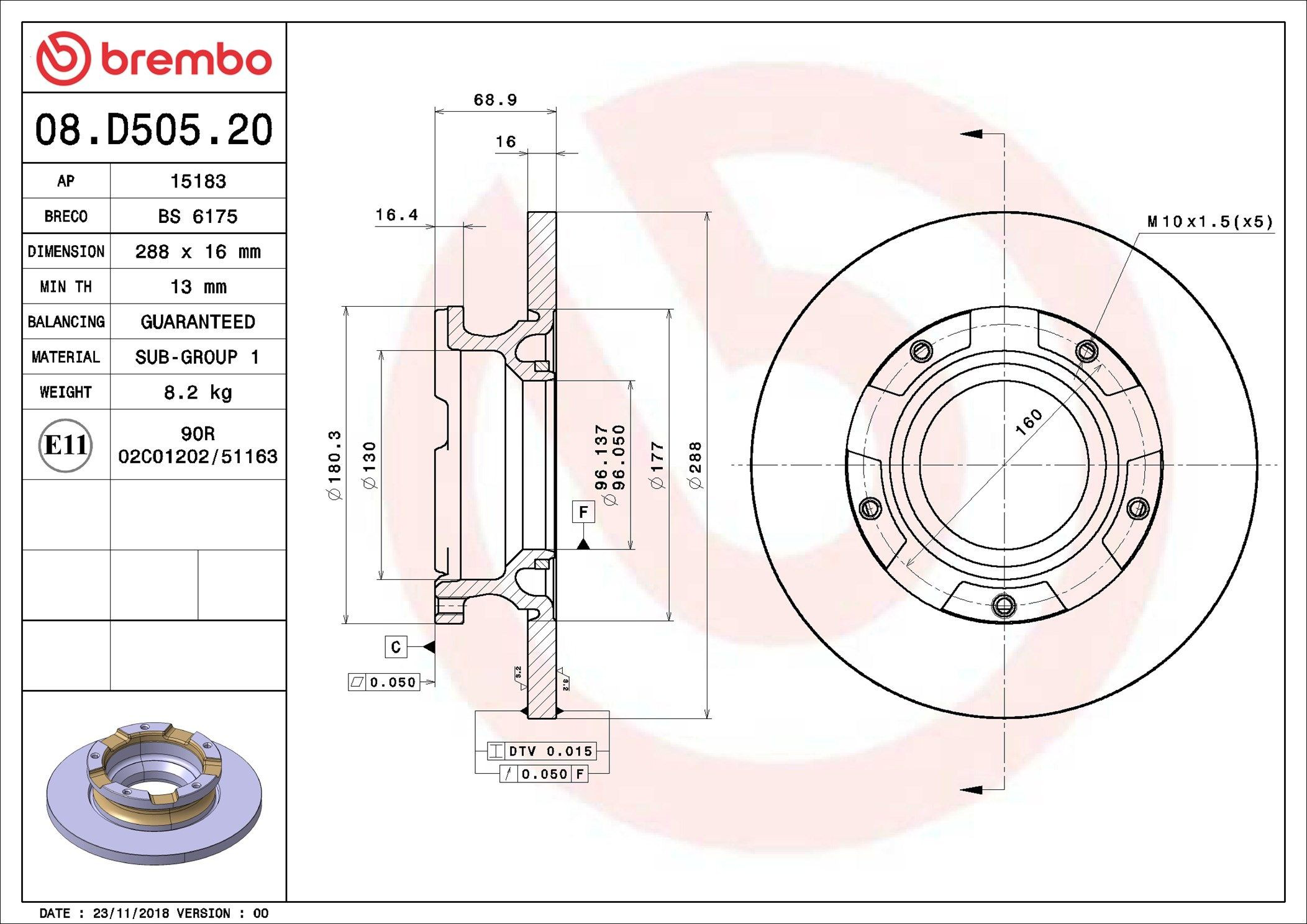 Купить 08D50520 Brembo Диск тормозной задний