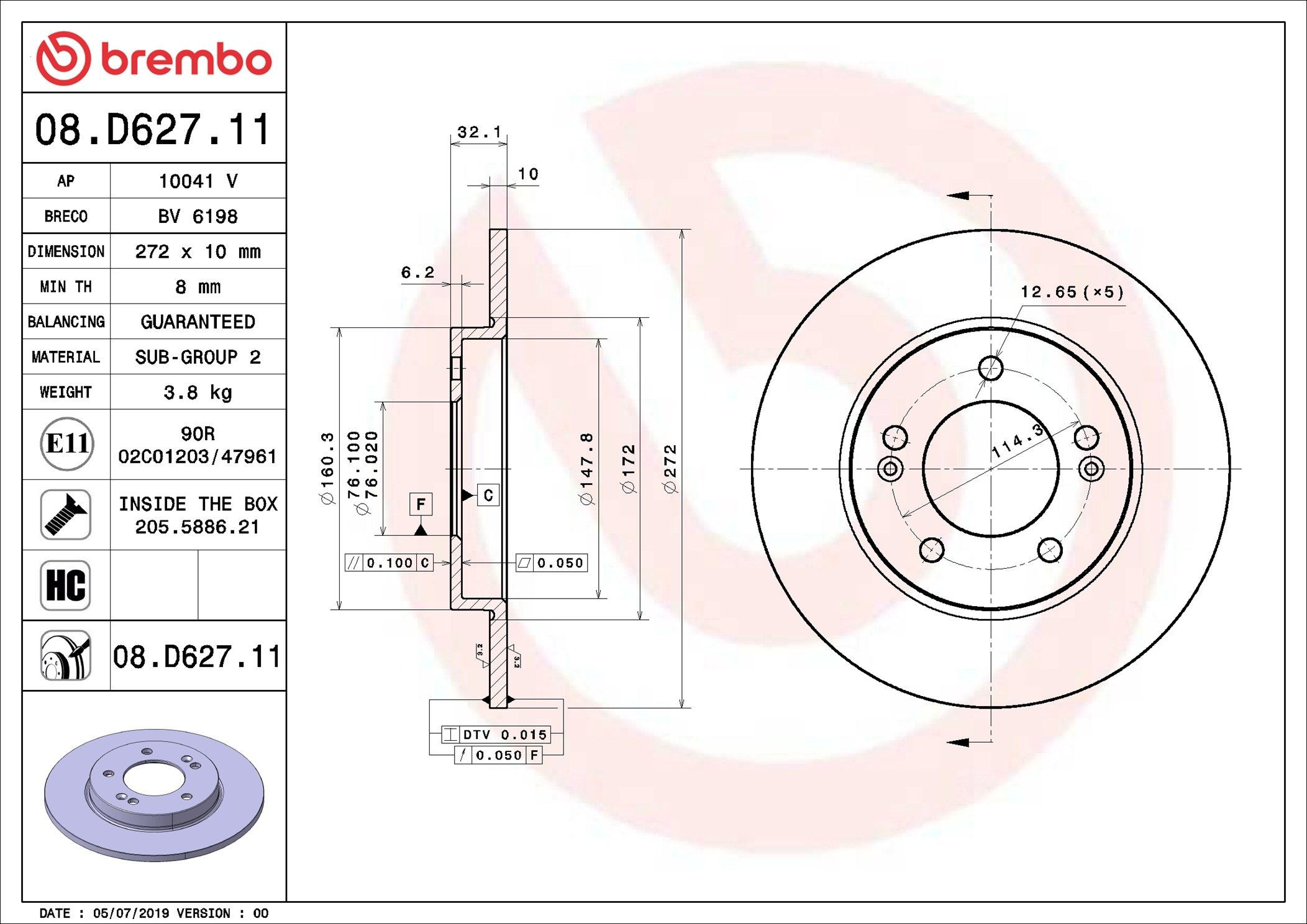 Задний тормозной диск Brembo 08D62711 цена, от 50.08 USD