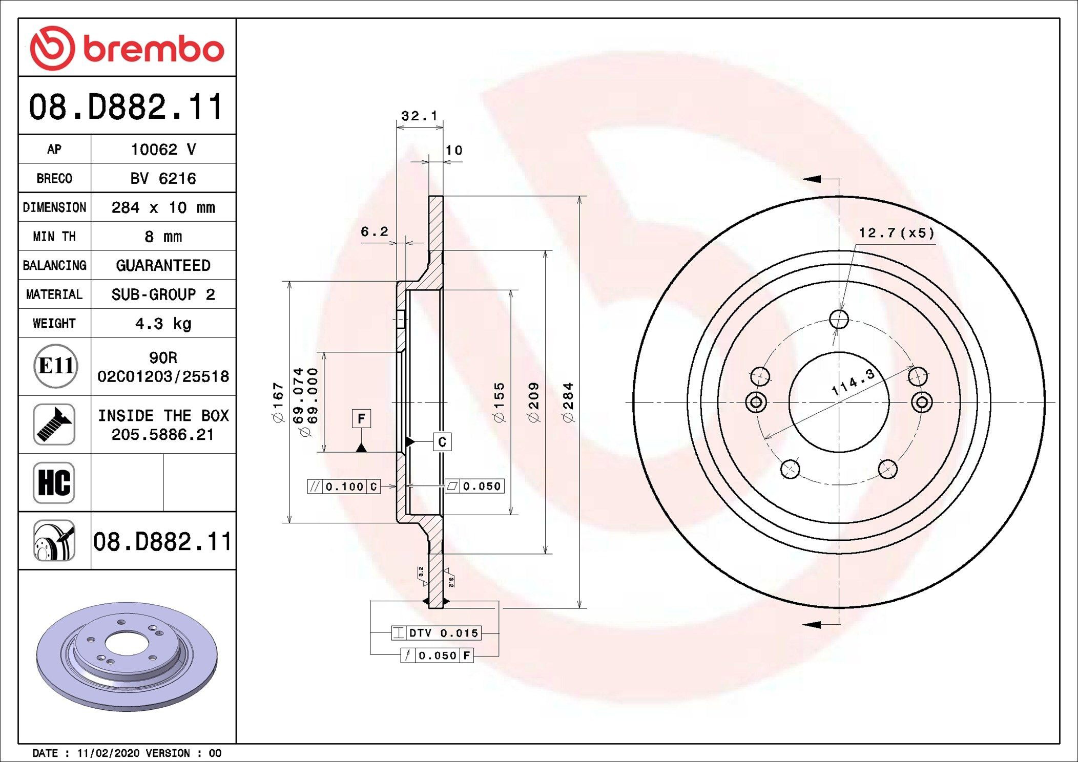 Задний тормозной диск Brembo 08D88211 цена, от 75.63 USD