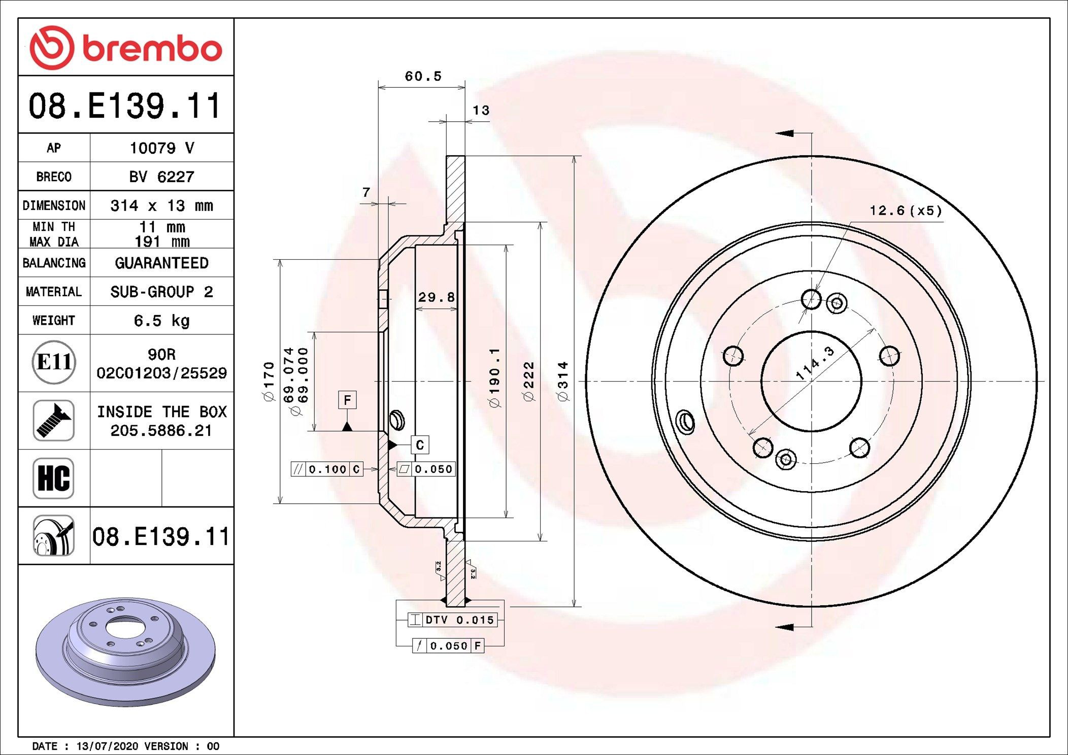 08E13911 Brembo Дисковый тормоз