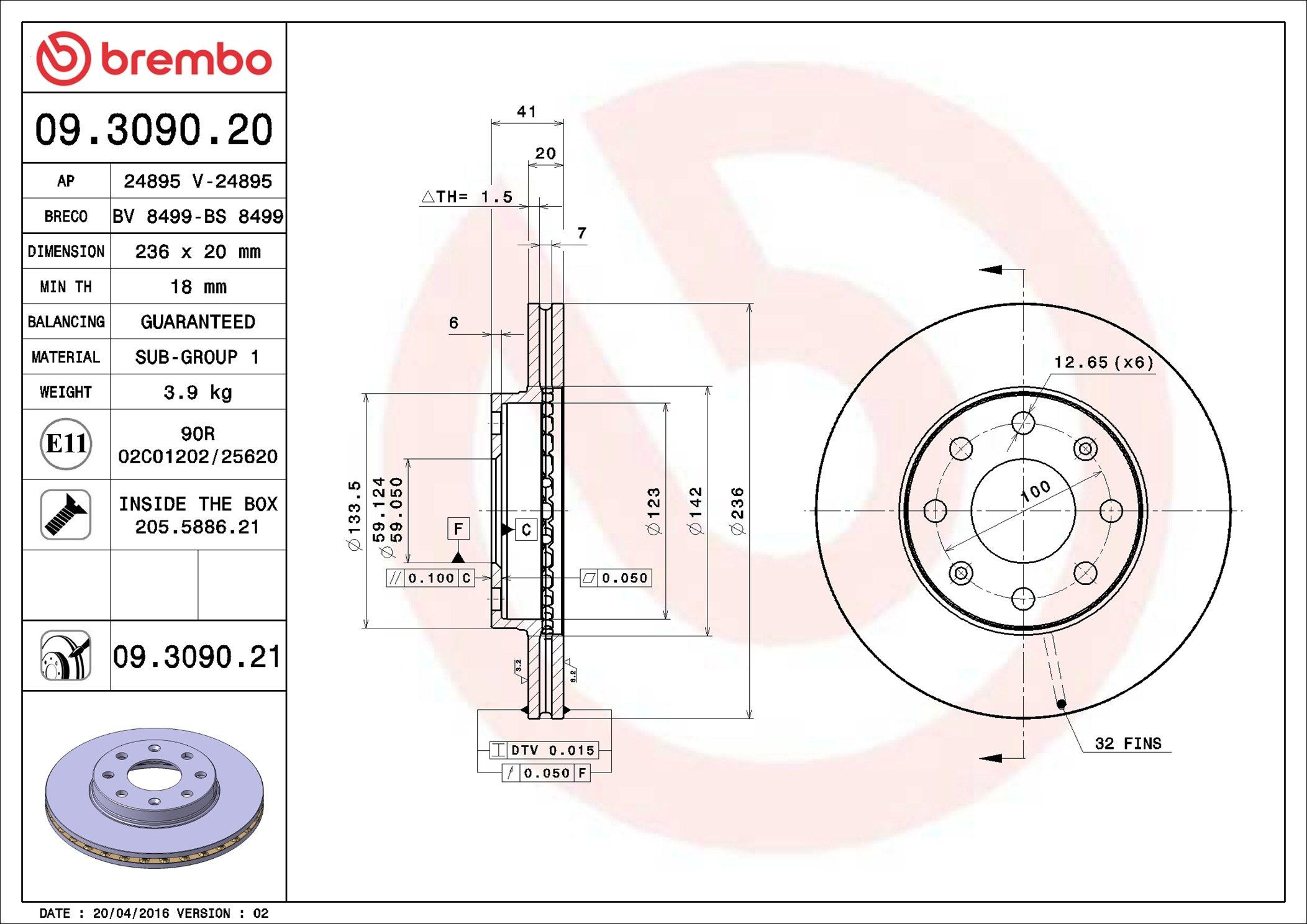 Тормоз дисковый передний Brembo 09309020 цена, от 25.80 USD
