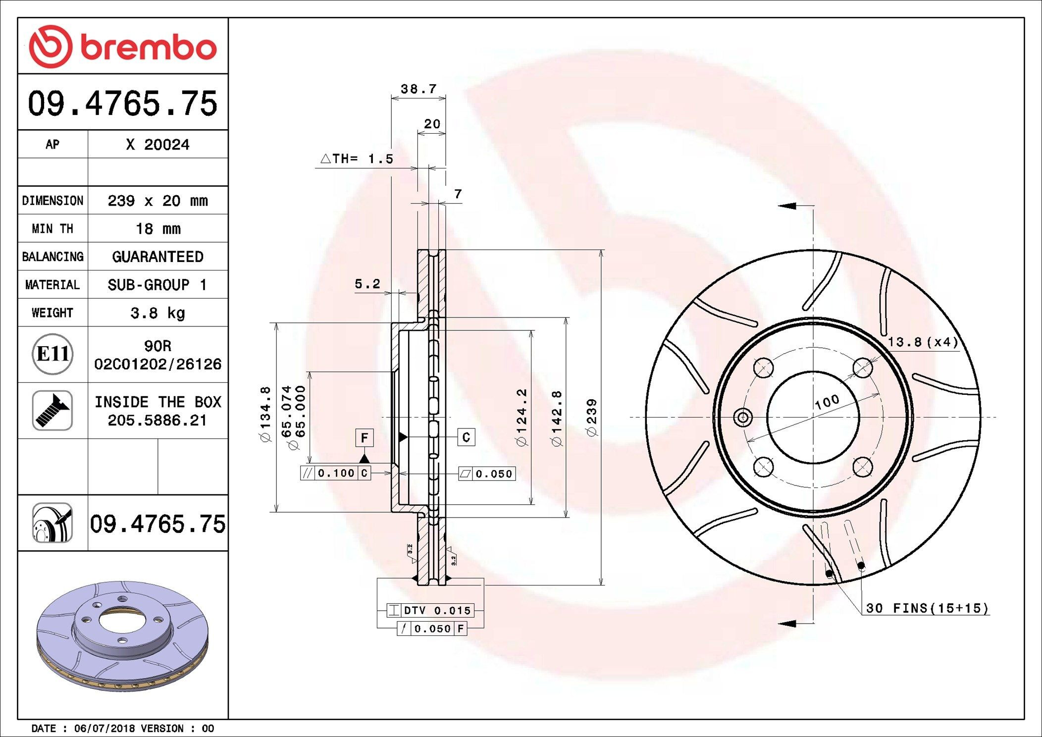 Тормоз дисковый передний Brembo 09476575 цена, от 25.61 USD