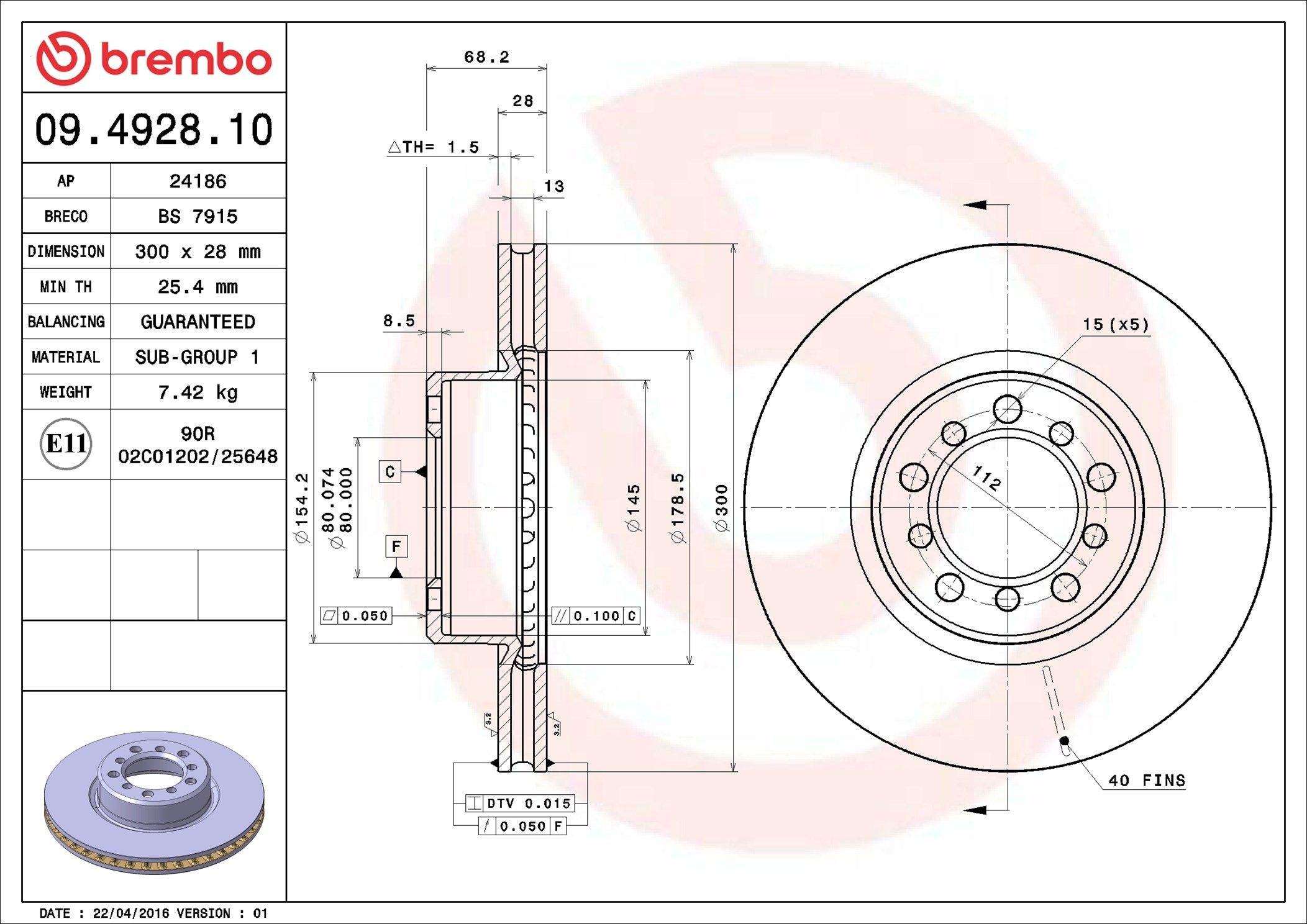 Тормоз дисковый передний Brembo 09492810 цена, от 43.00 USD