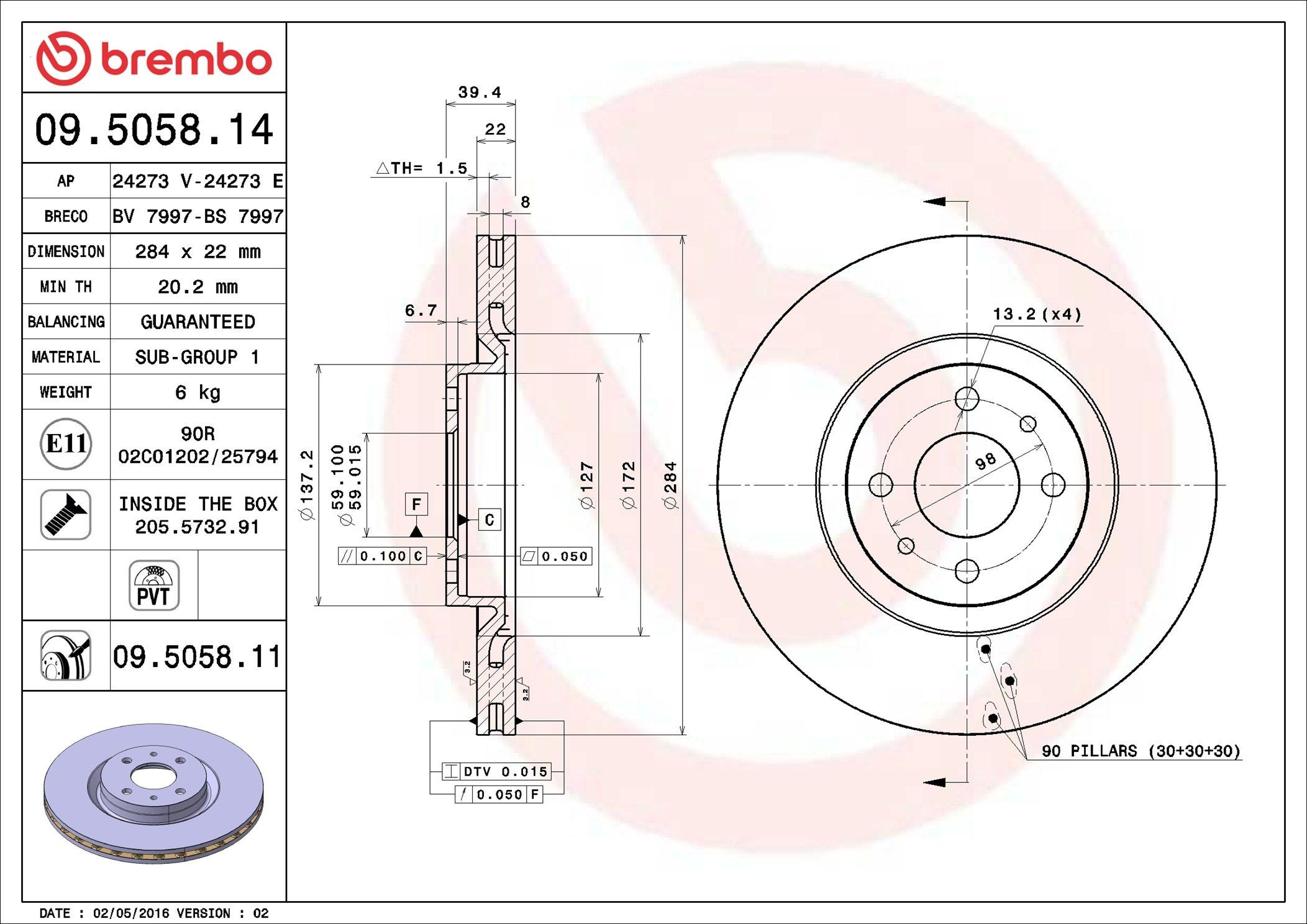 Тормоз дисковый передний Brembo 09505814 цена, от 43.04 USD