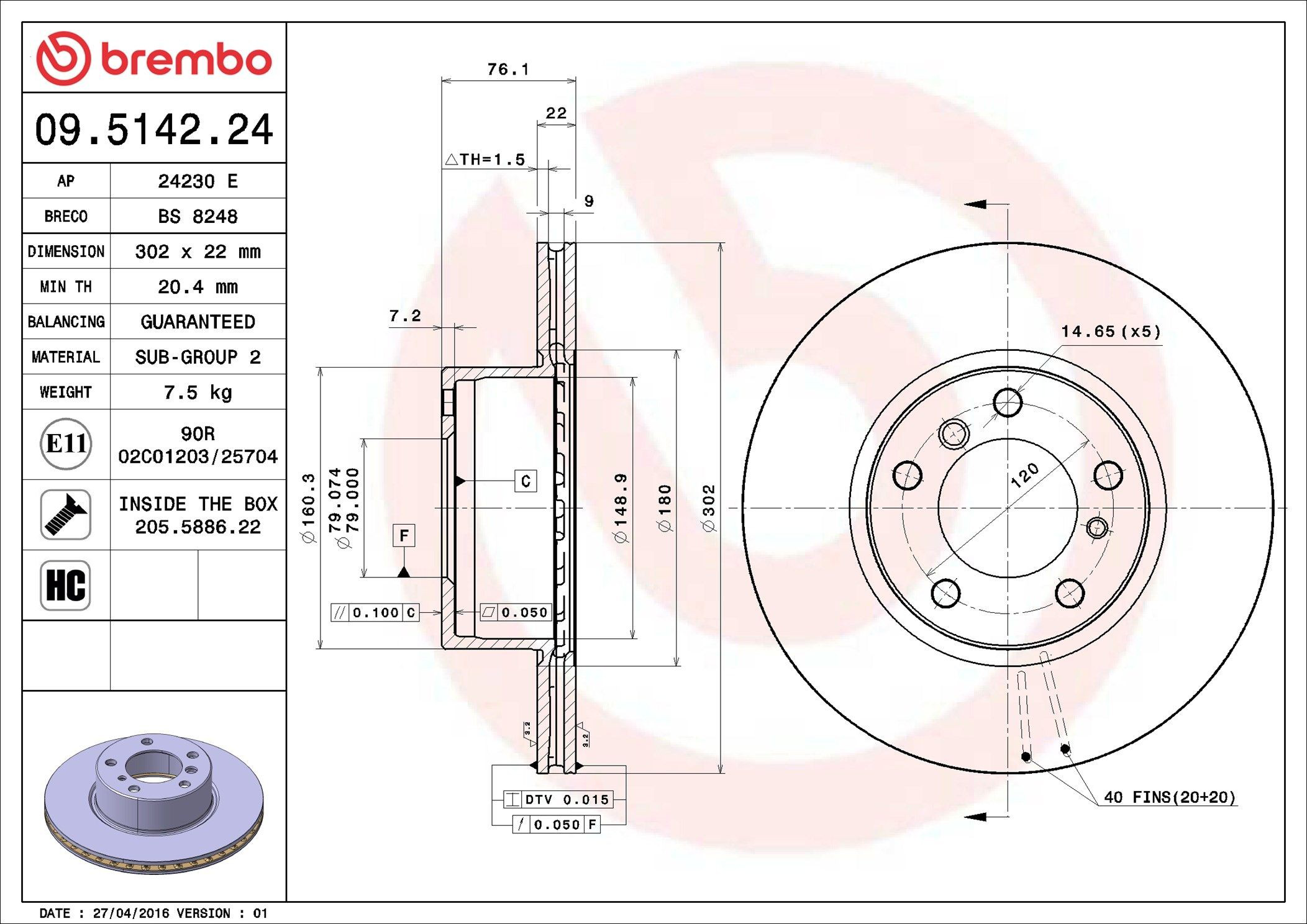 Тормоз дисковый передний Brembo 09514224 цена, от 54.19 USD