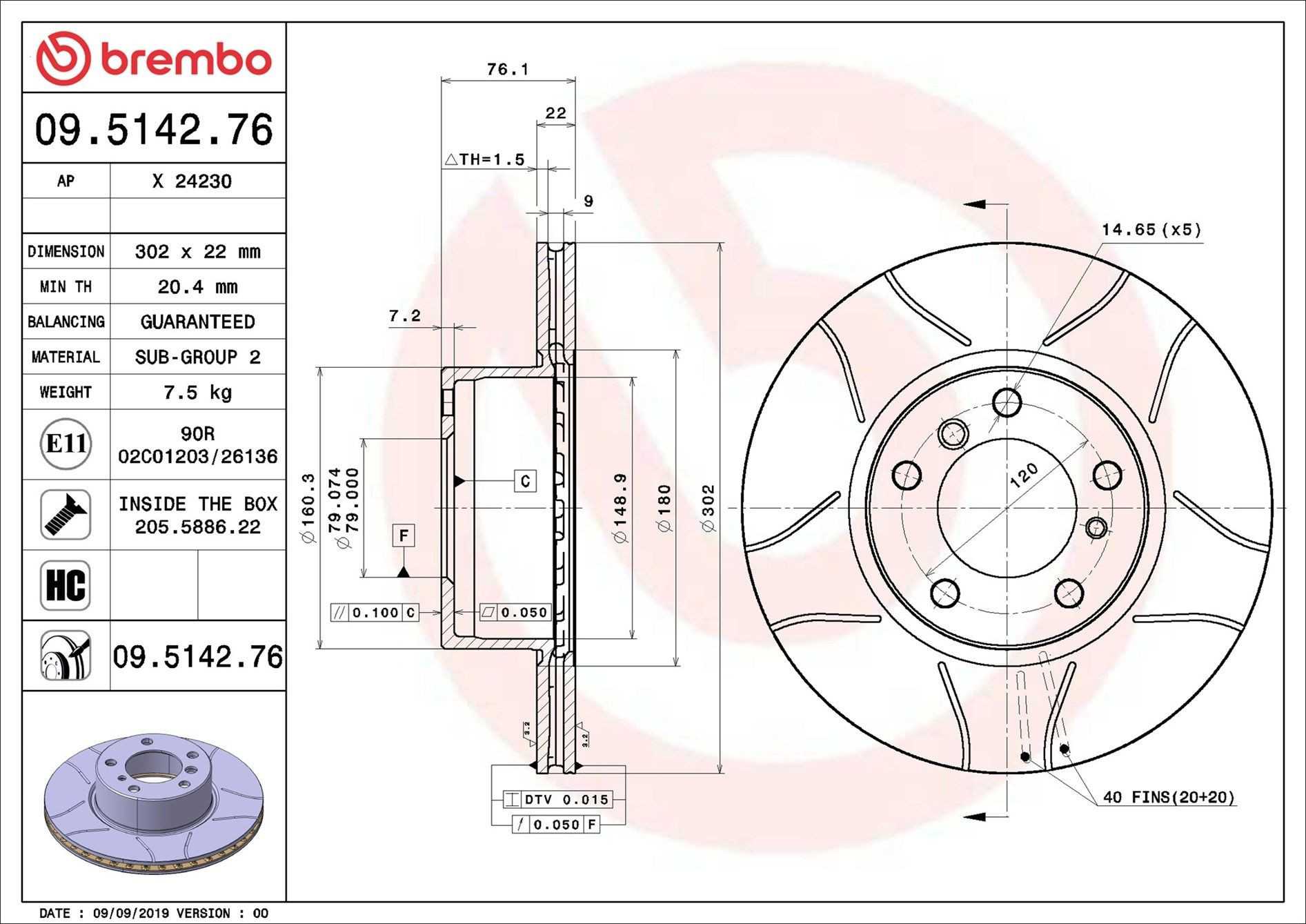 Передние тормозные диски 09514276 Brembo