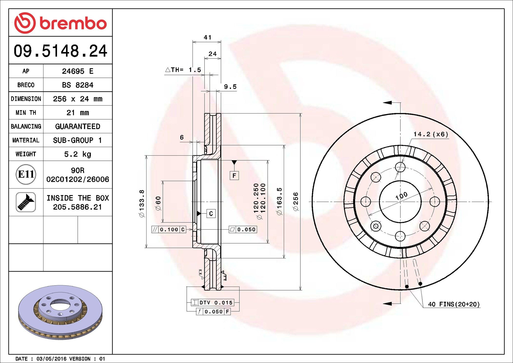 Тормоз дисковый передний Brembo 09514824 цена, от 28.52 USD
