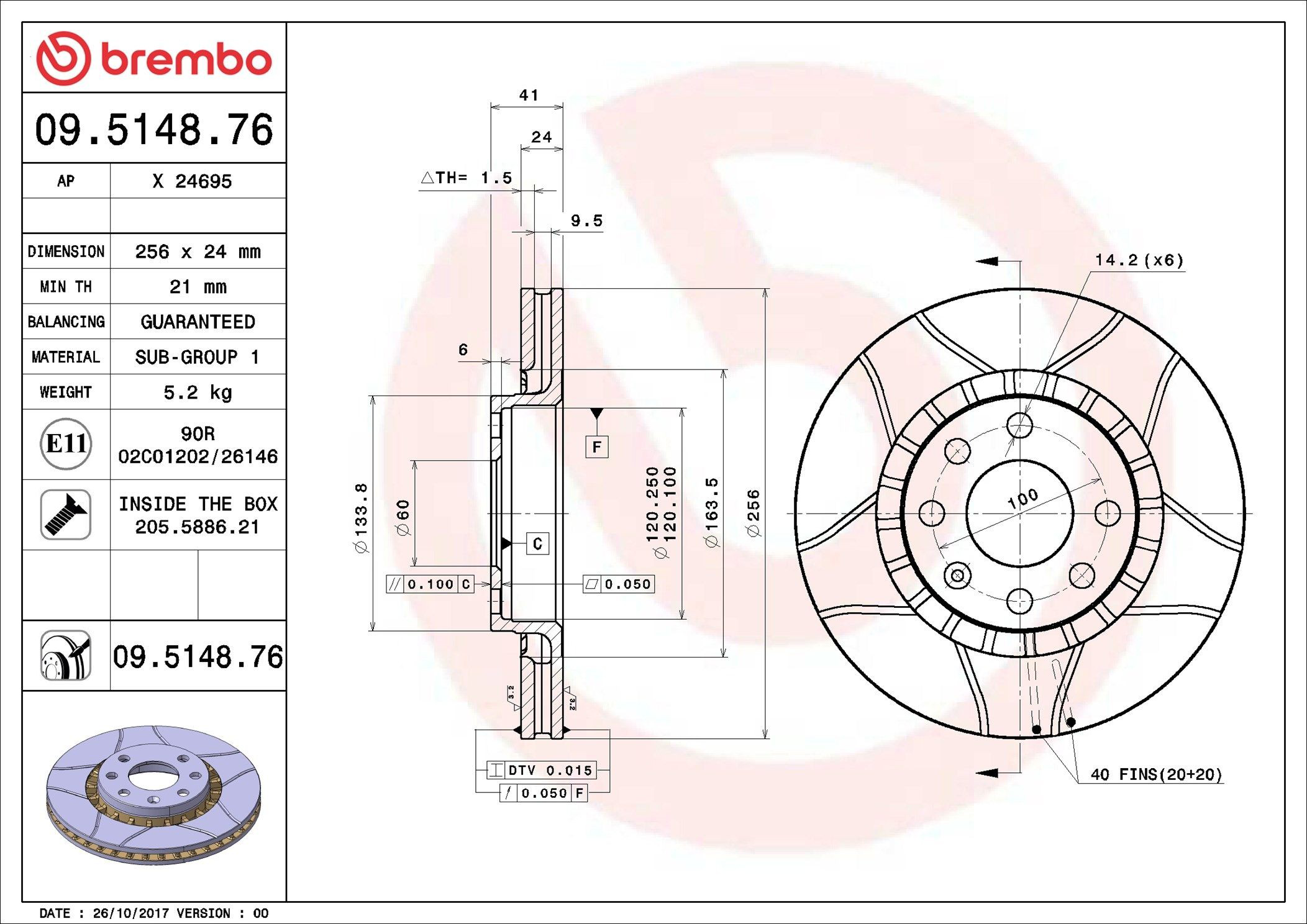Передние тормозные диски 09514876 Brembo