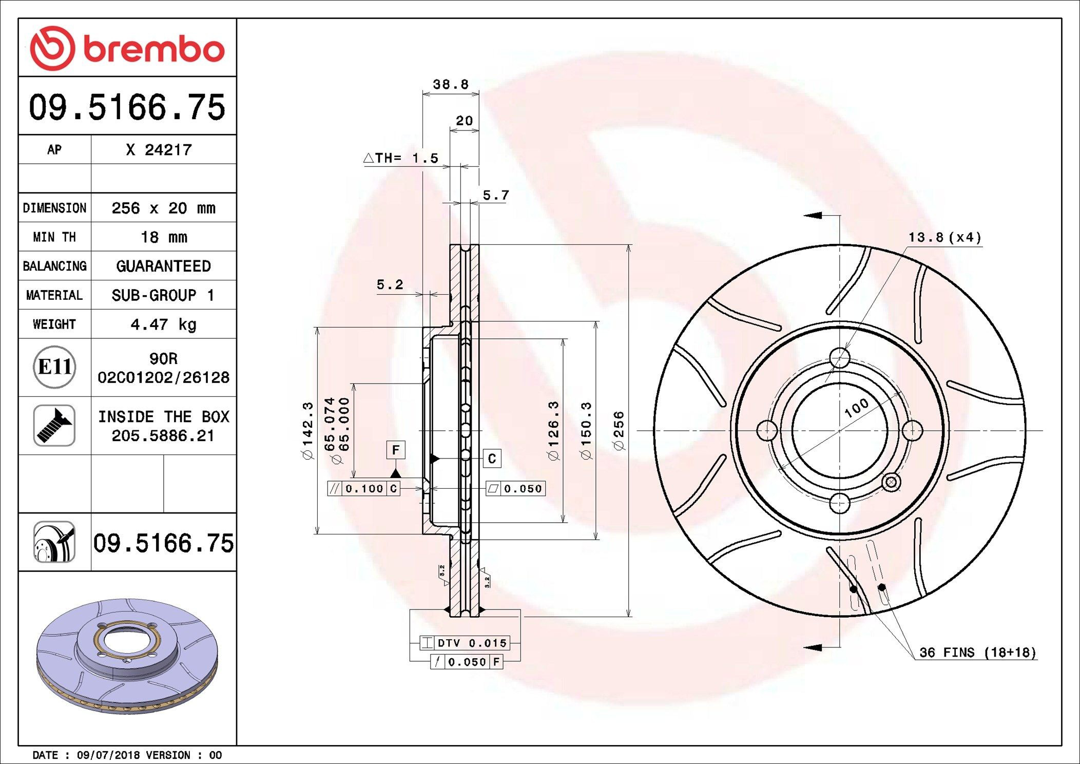 Тормоз дисковый передний Brembo 09516675 цена, от 22.86 USD