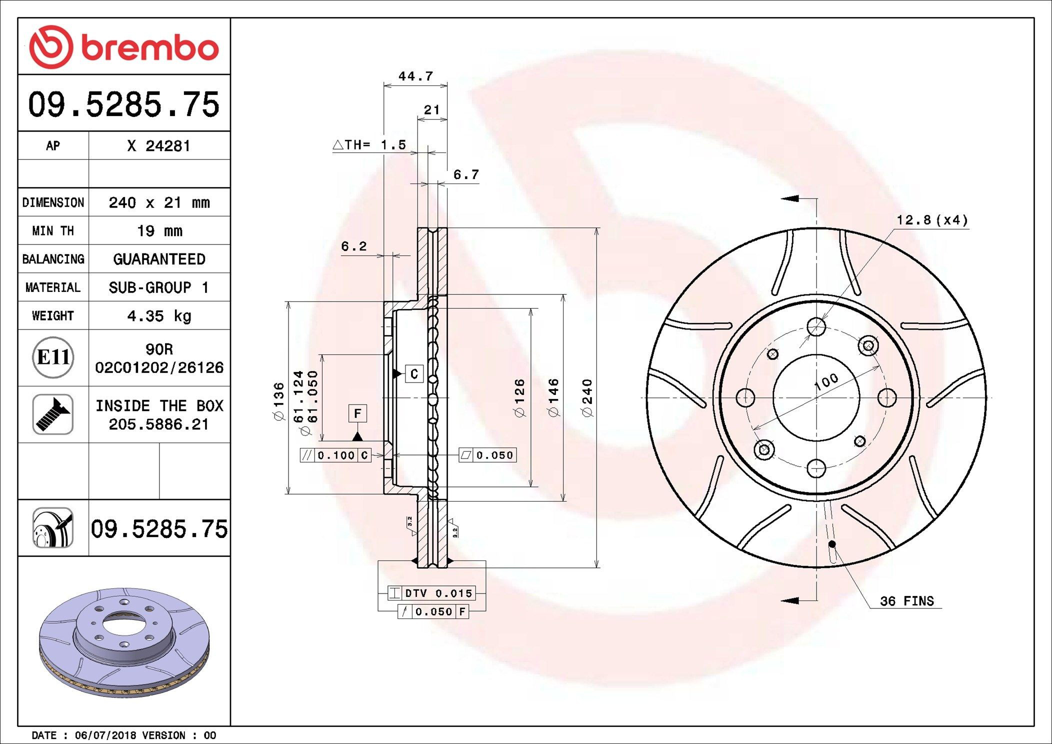 Передний тормозной диск Brembo 09528575