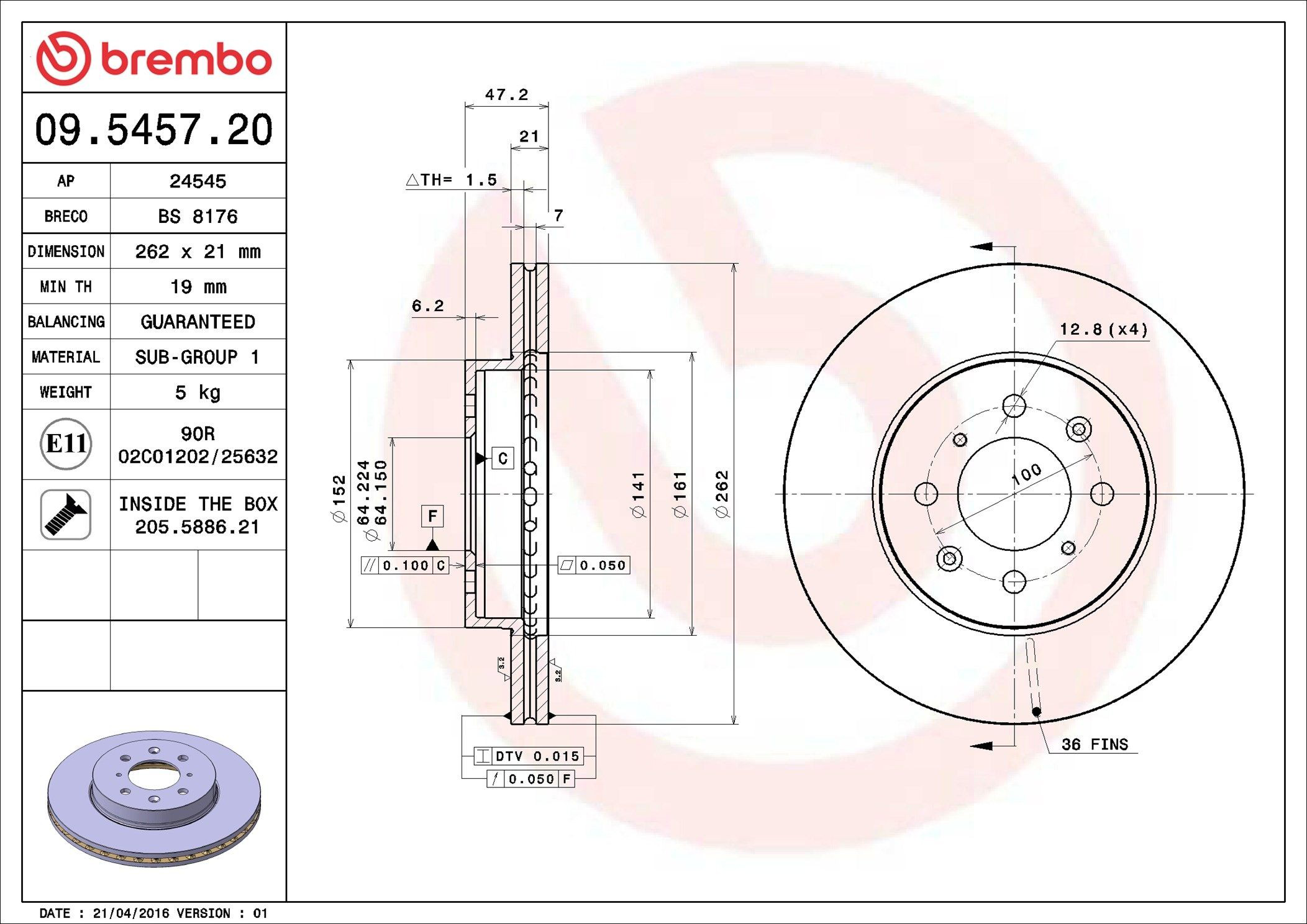 Тормоз дисковый передний Brembo 09545720 цена, от 31.11 USD