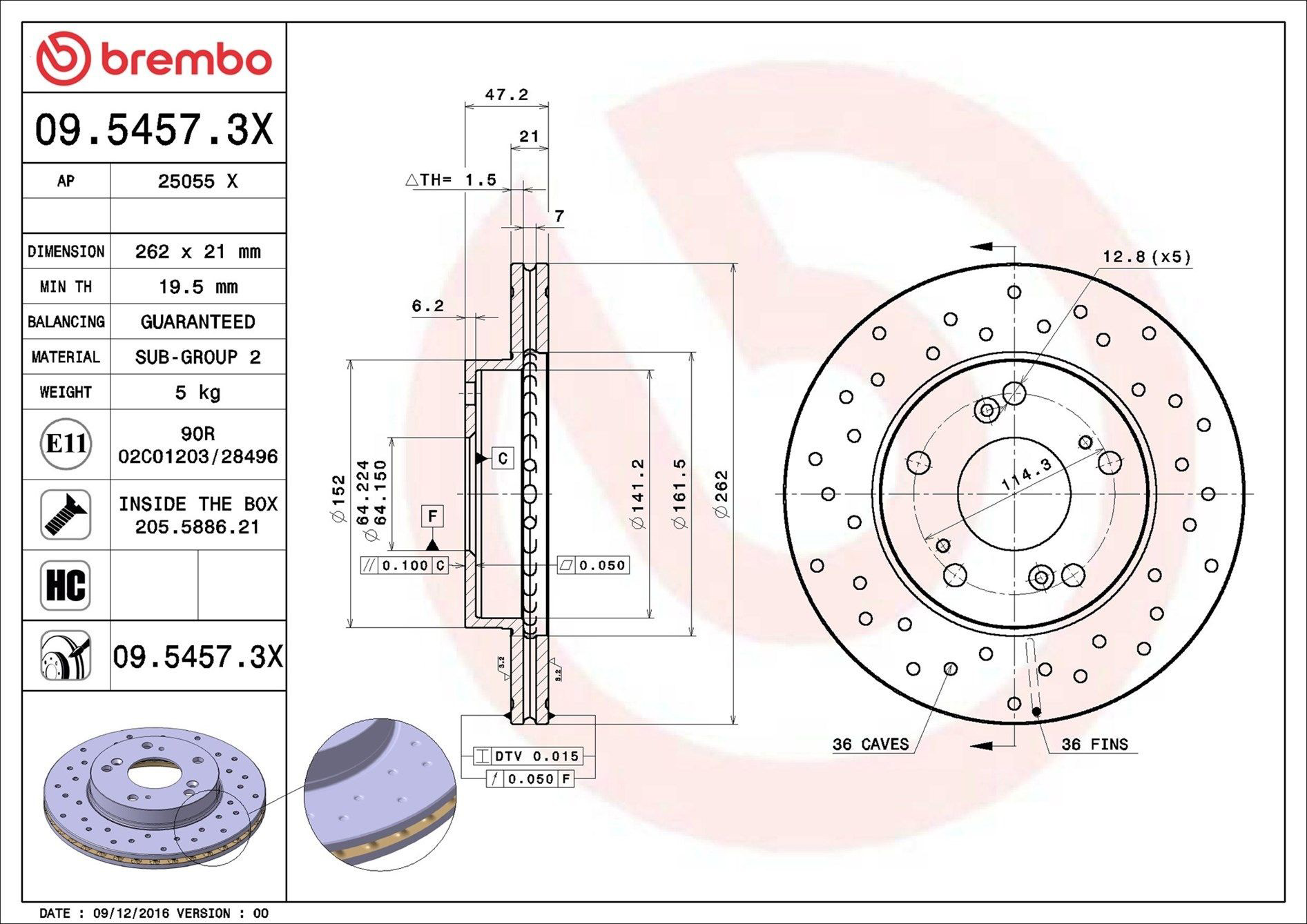 Купить 0954573X Brembo Ротор тормозной