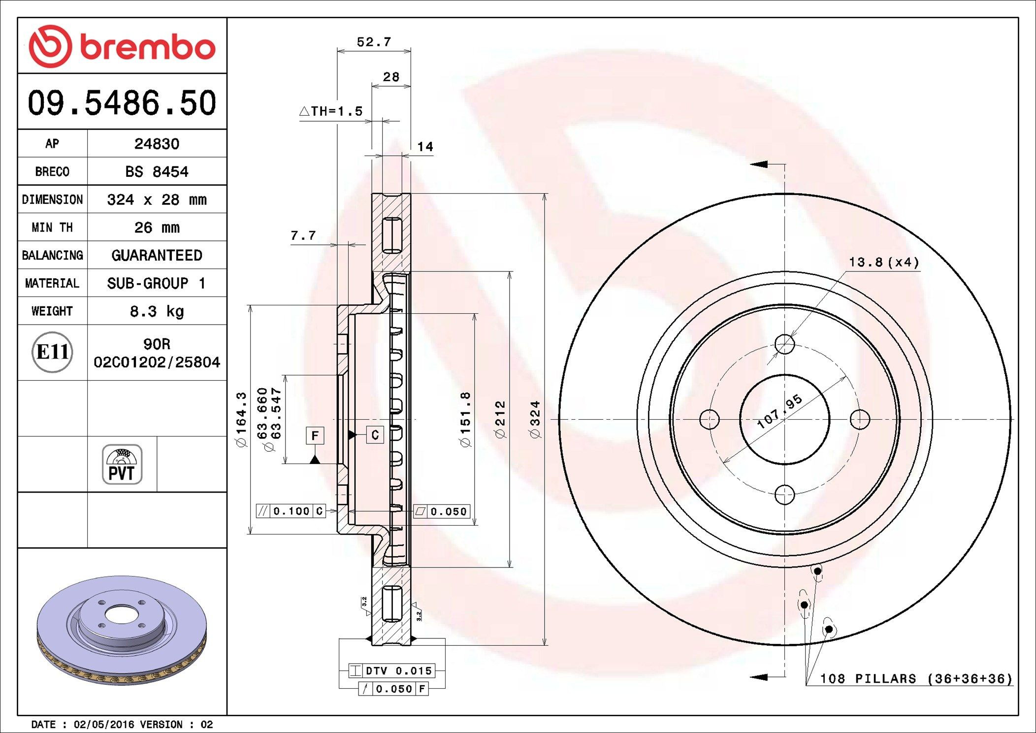 Тормоз дисковый передний Brembo 09548650 цена, от 66.07 USD