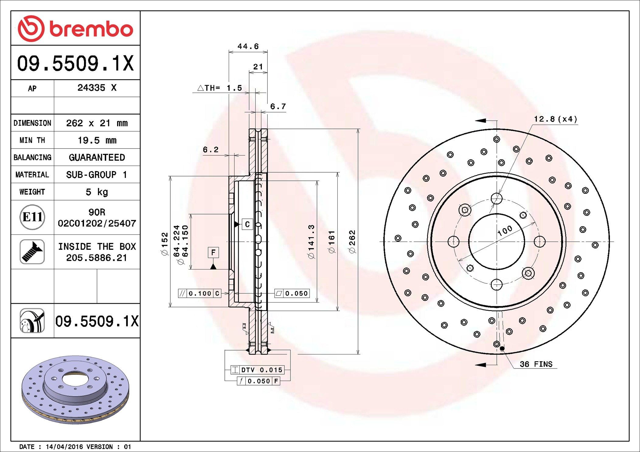 Тормоз дисковый передний Brembo 0955091X цена, от 37.86 USD