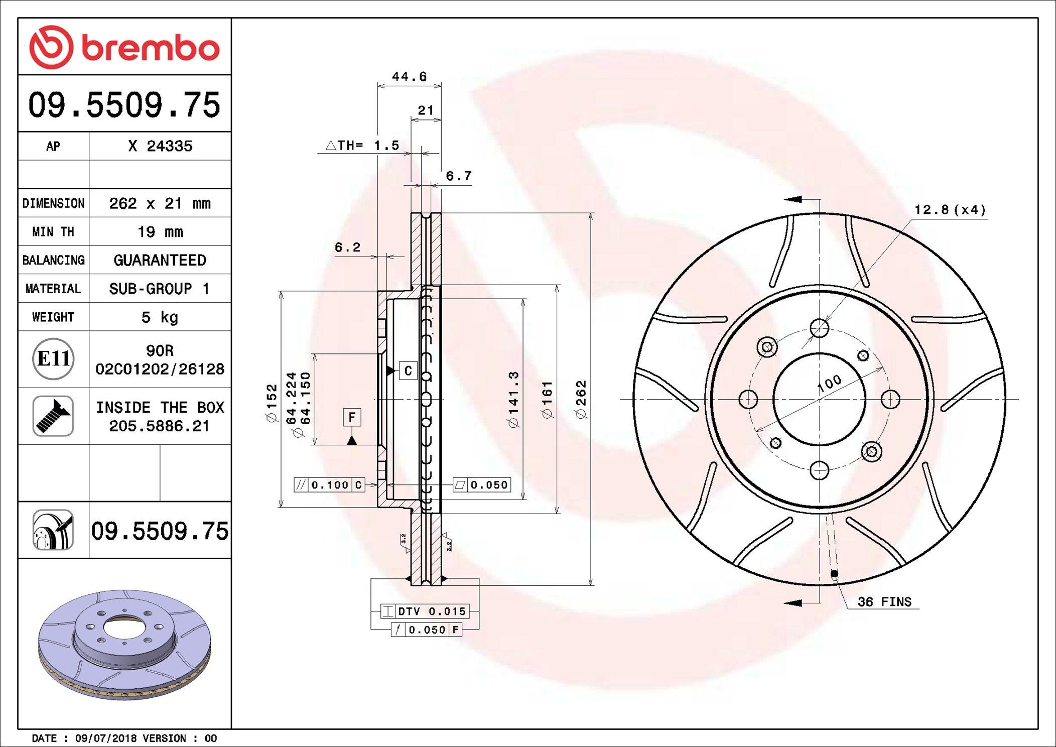 Купить 09550975 Brembo Ротор тормозной