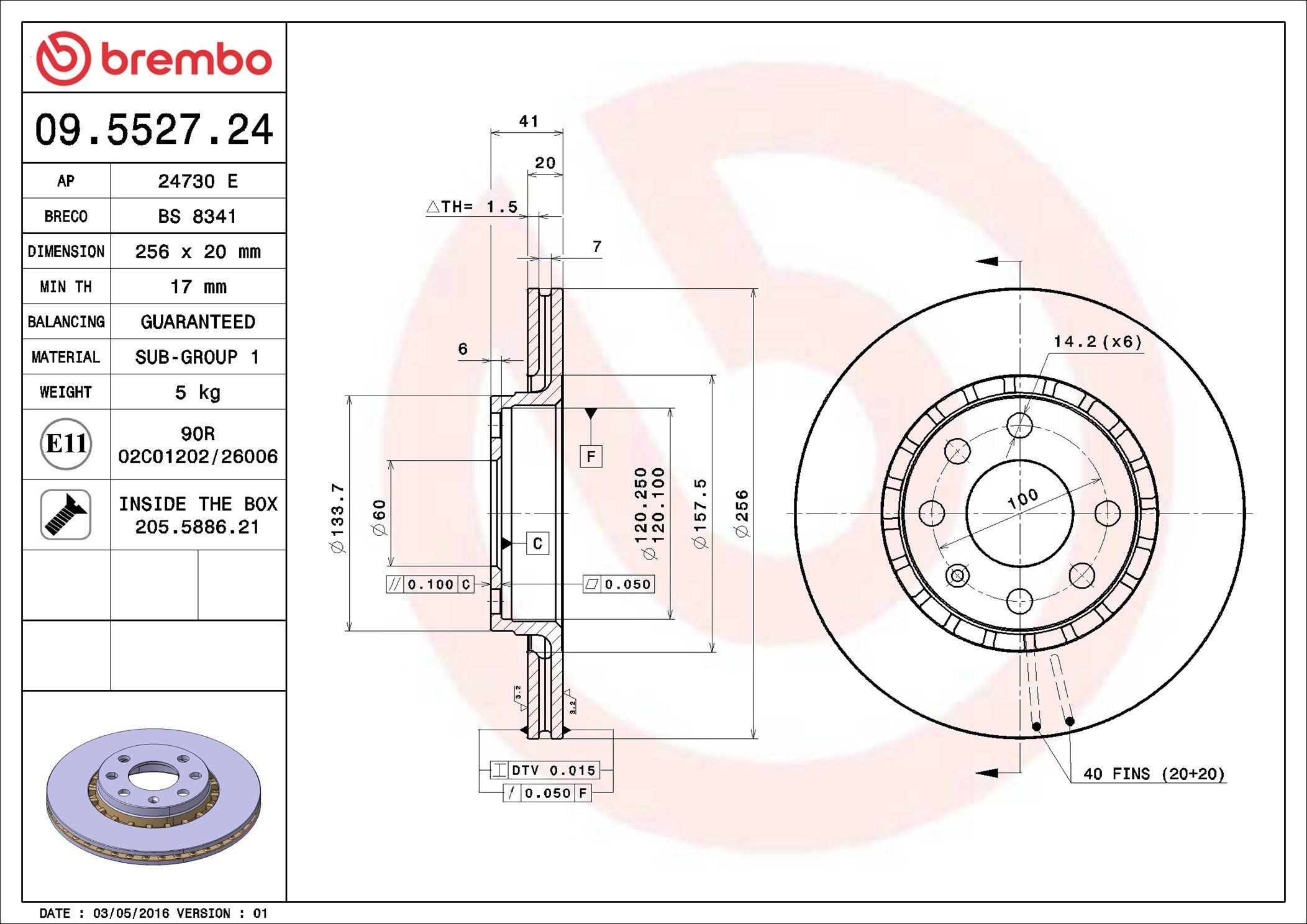 Тормоз дисковый передний Brembo 09552724 цена, от 32.16 USD