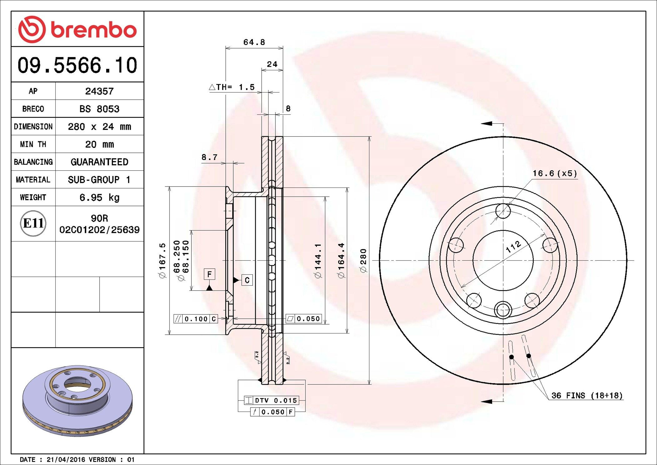 Тормоз дисковый передний Brembo 09556610 цена, от 37.57 USD