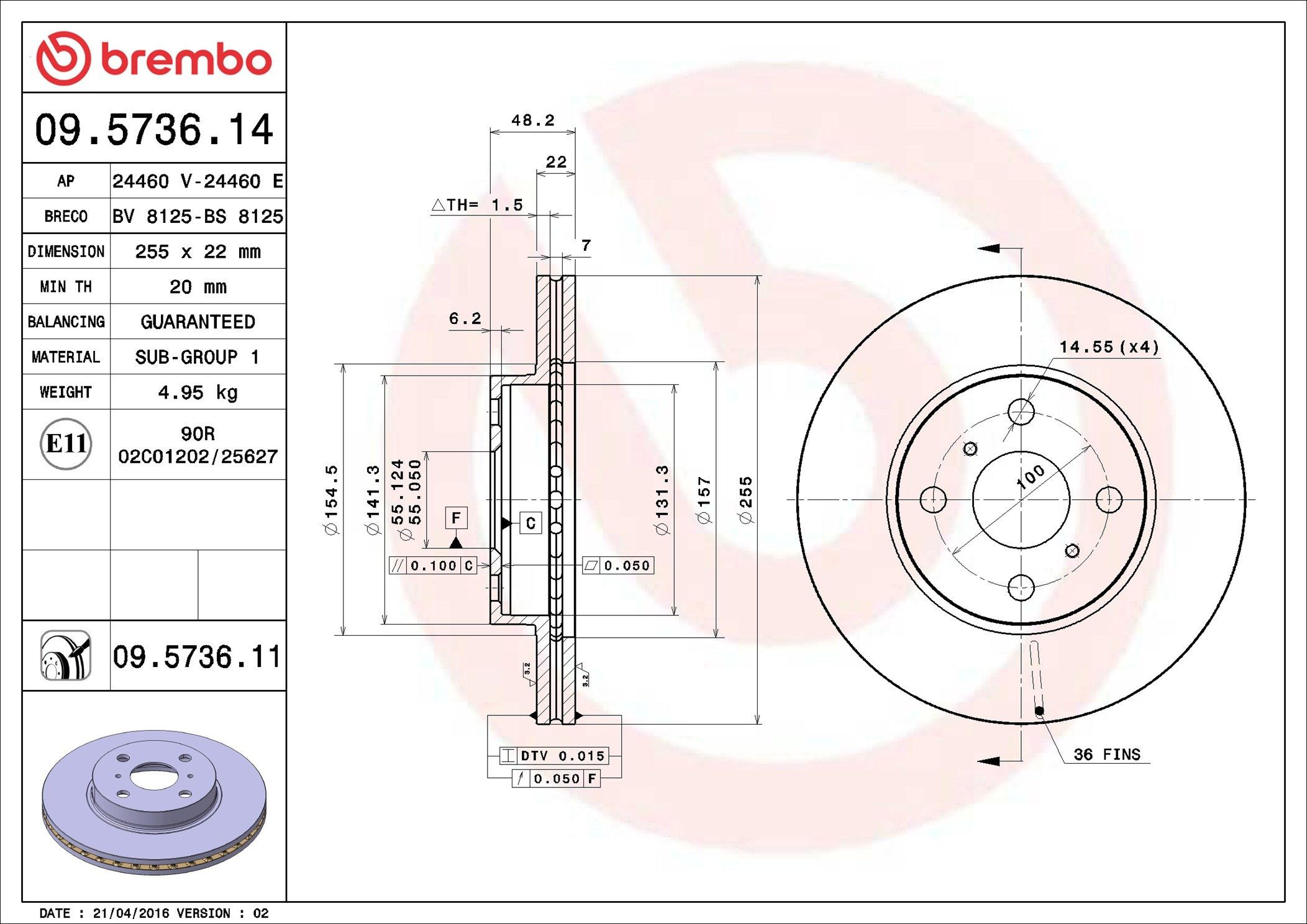 Тормоз дисковый передний Brembo 09573611 цена, от 30.99 USD