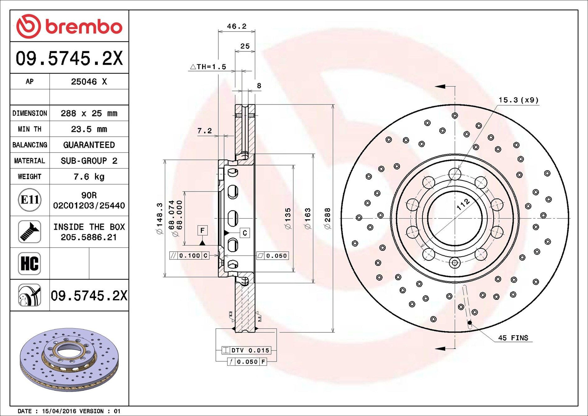 0957452X Brembo Диск тормозной передний