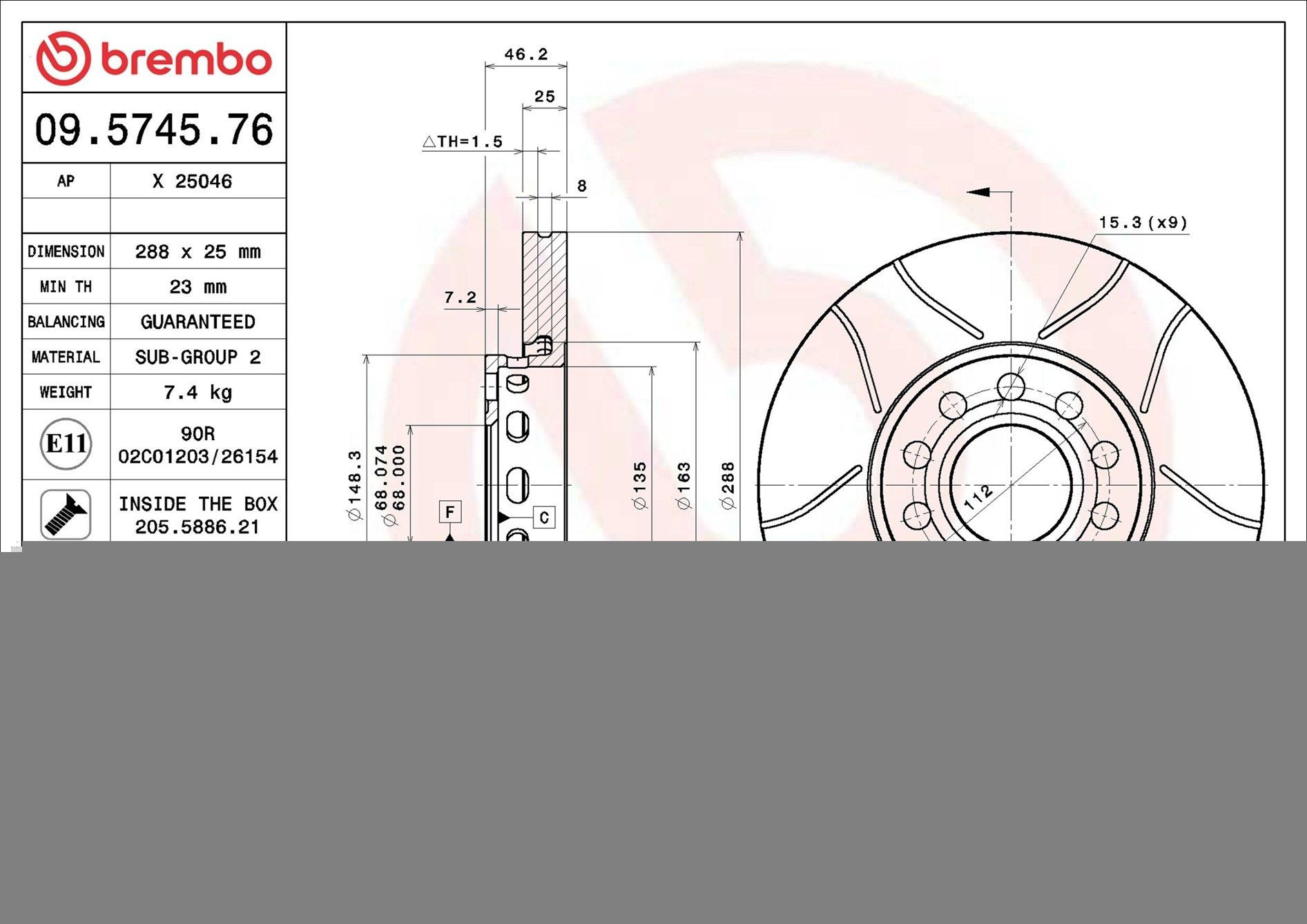 09574576 Brembo Диск тормозной передний
