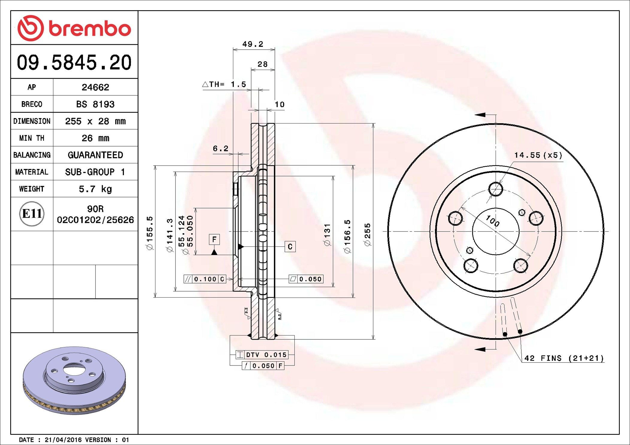 Тормоз дисковый передний Brembo 09584520 цена, от 23.71 USD