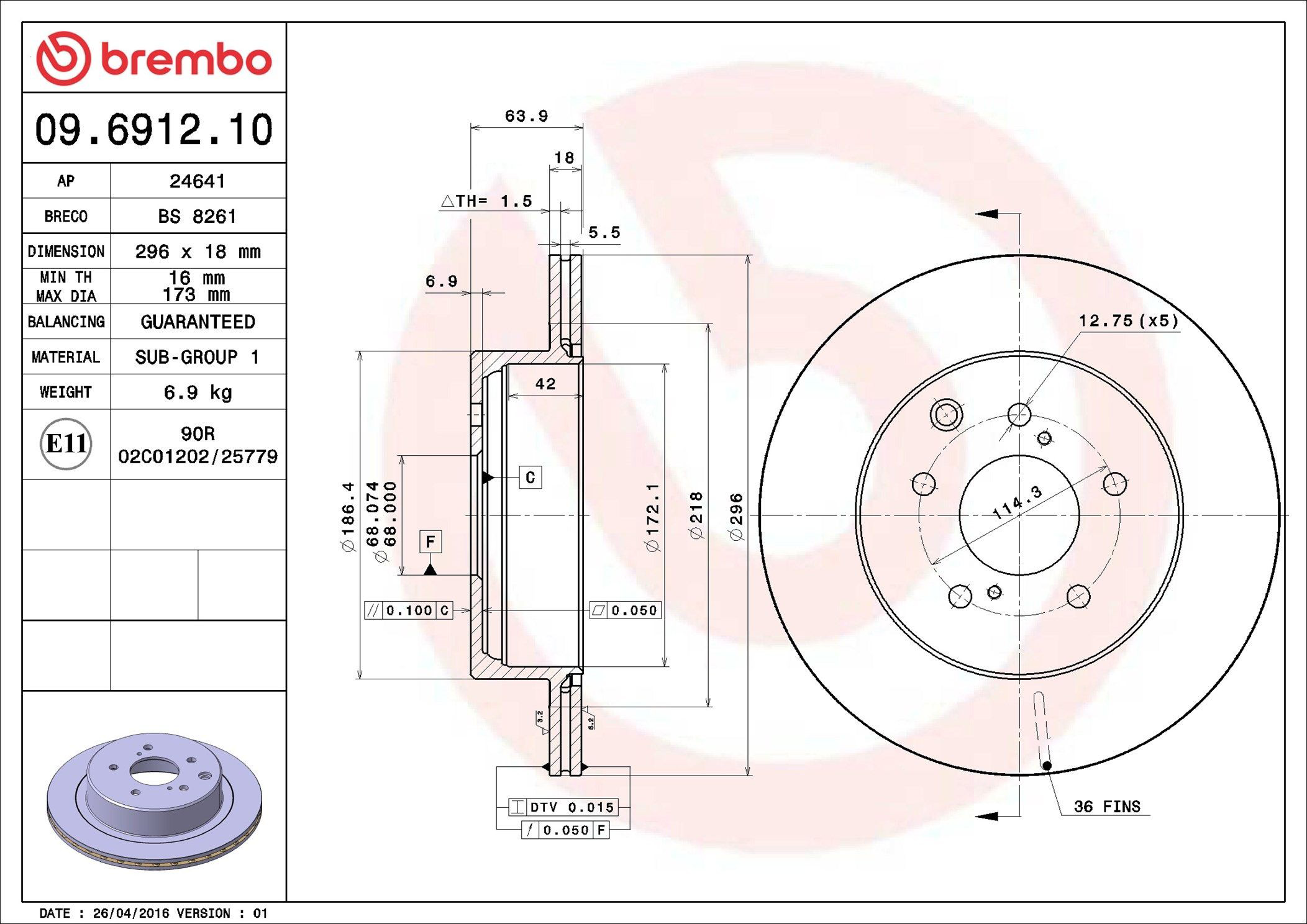 Задний тормозной диск Brembo 09691210 цена, от 46.06 USD