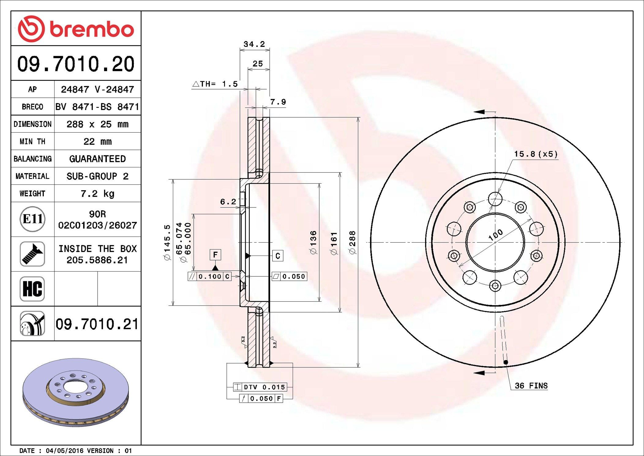 Купить 09701020 Brembo Ротор тормозной