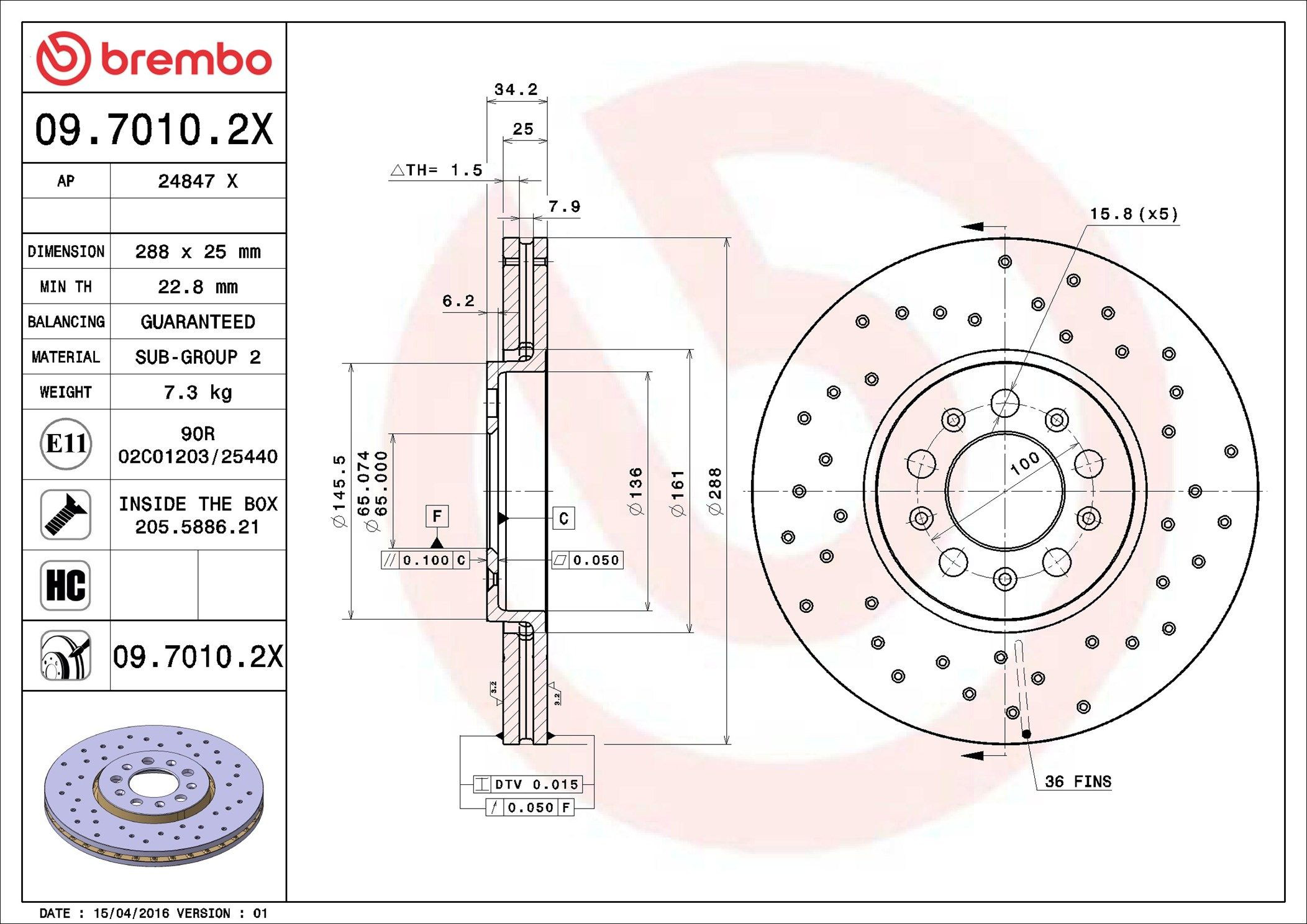 Купить 0970102X Brembo Ротор тормозной