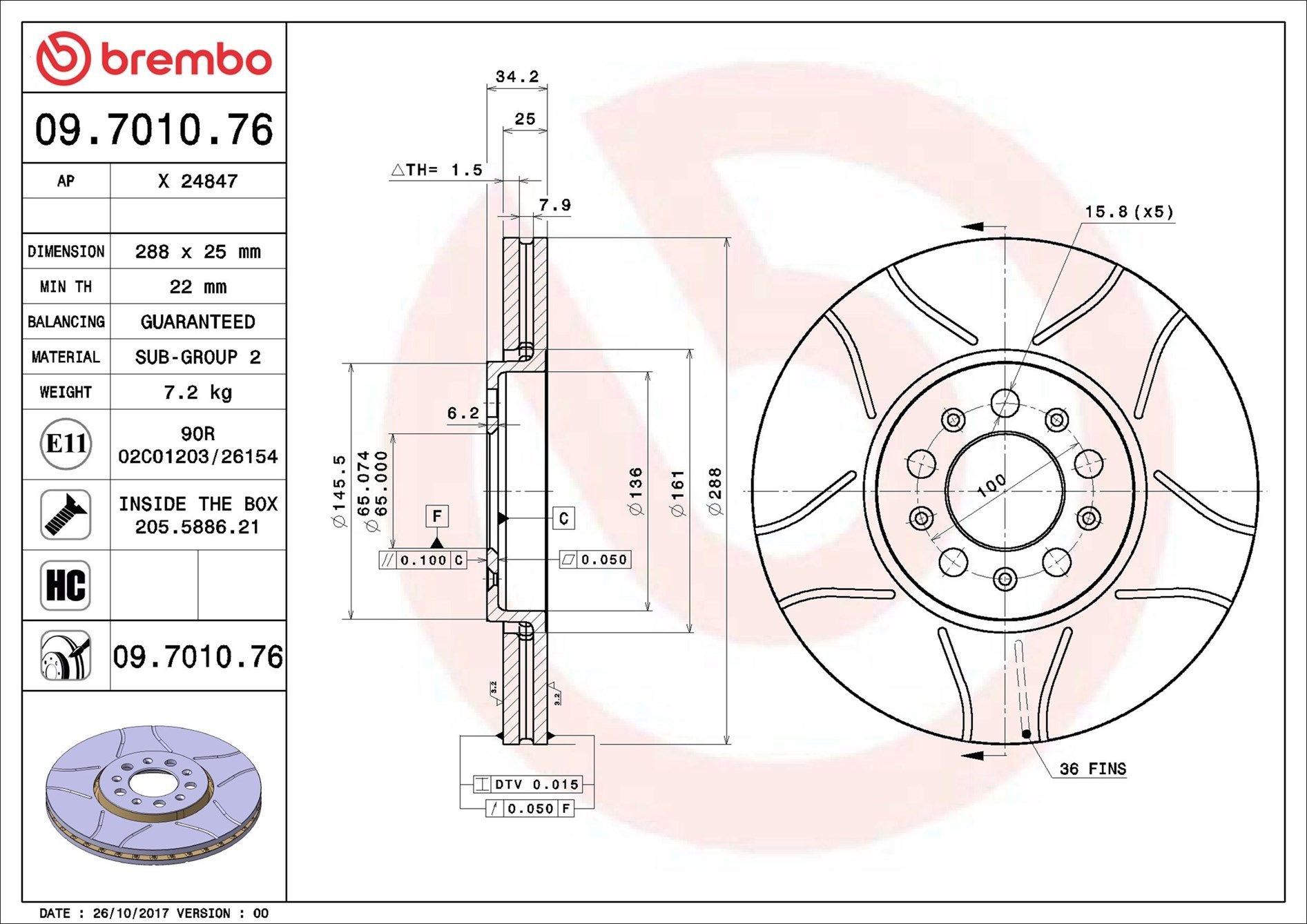 Передний тормозной диск Brembo 09701076