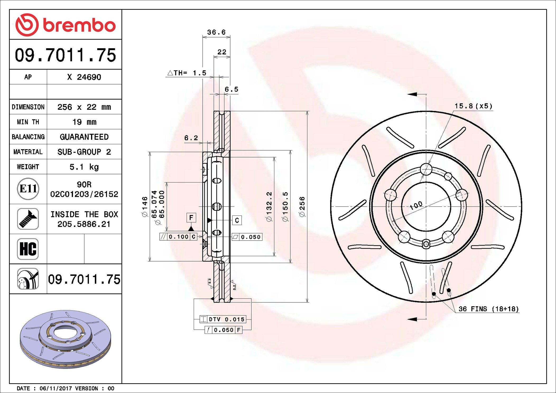 Тормоз дисковый передний Brembo 09701175 цена, от 60.62 USD