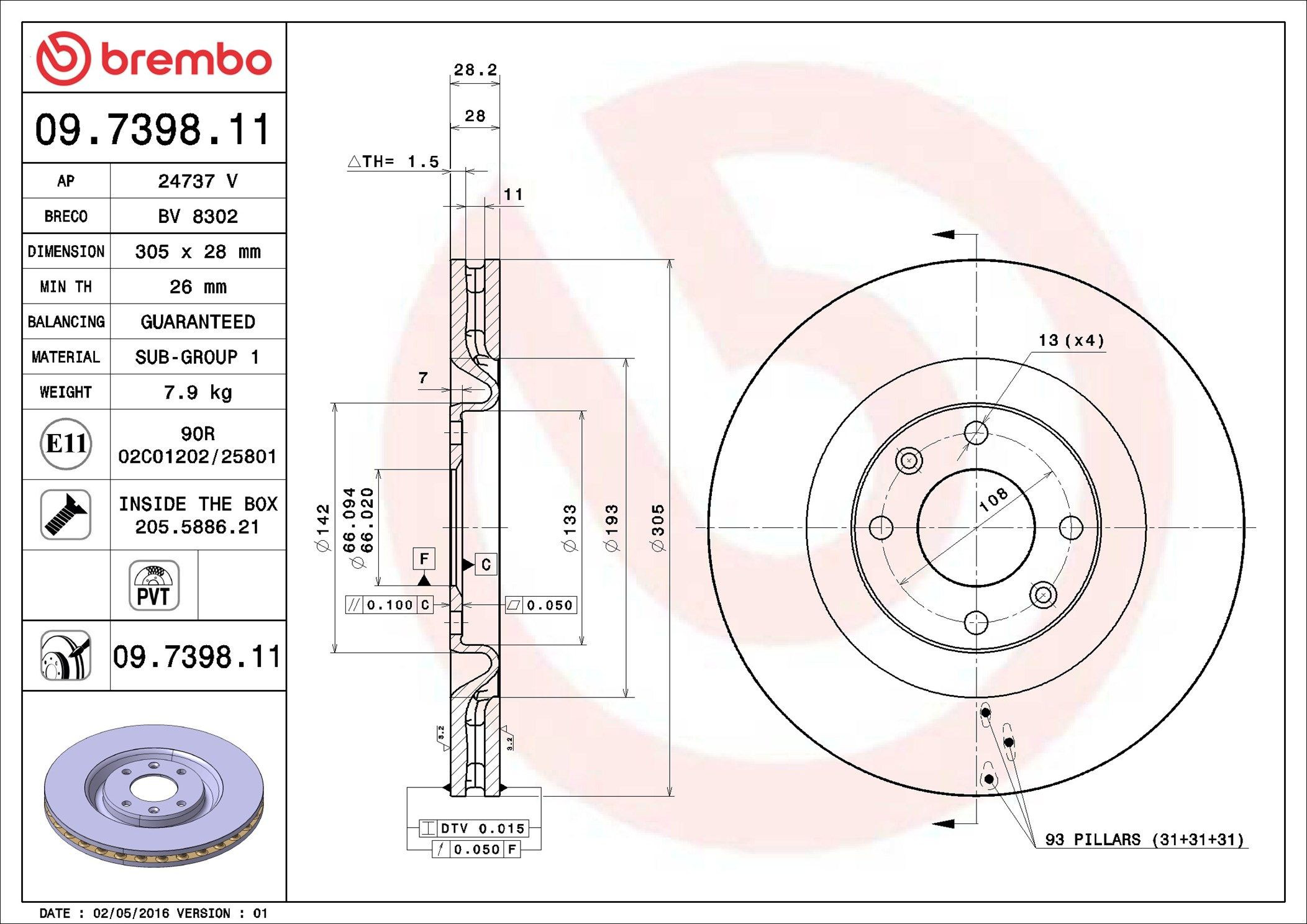 Тормоз дисковый передний Brembo 09739811 цена, от 42.10 USD