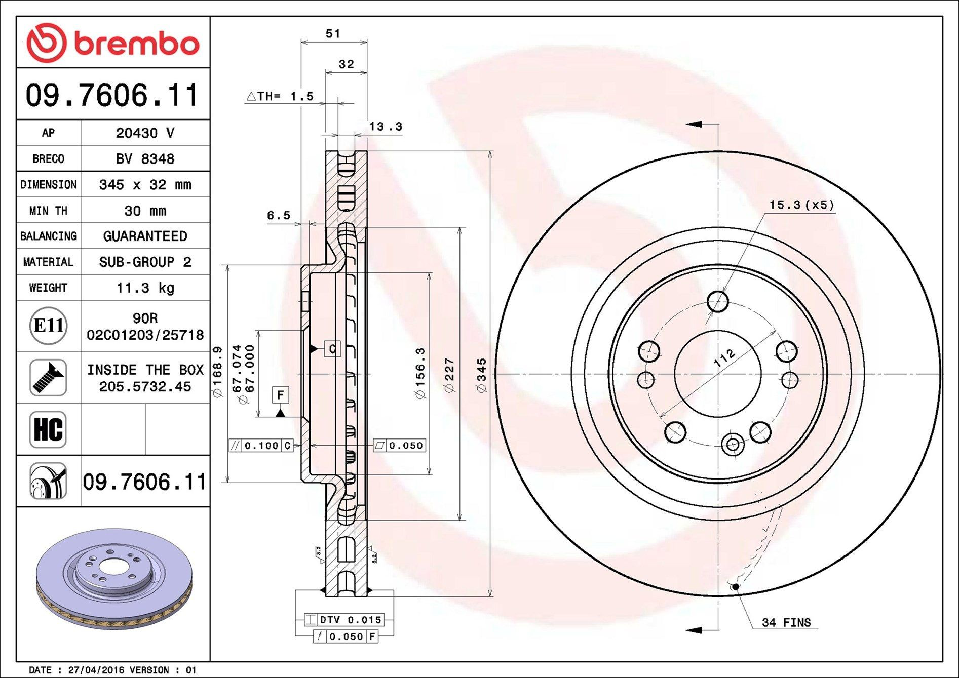 Купить 09760611 Brembo Ротор тормозной