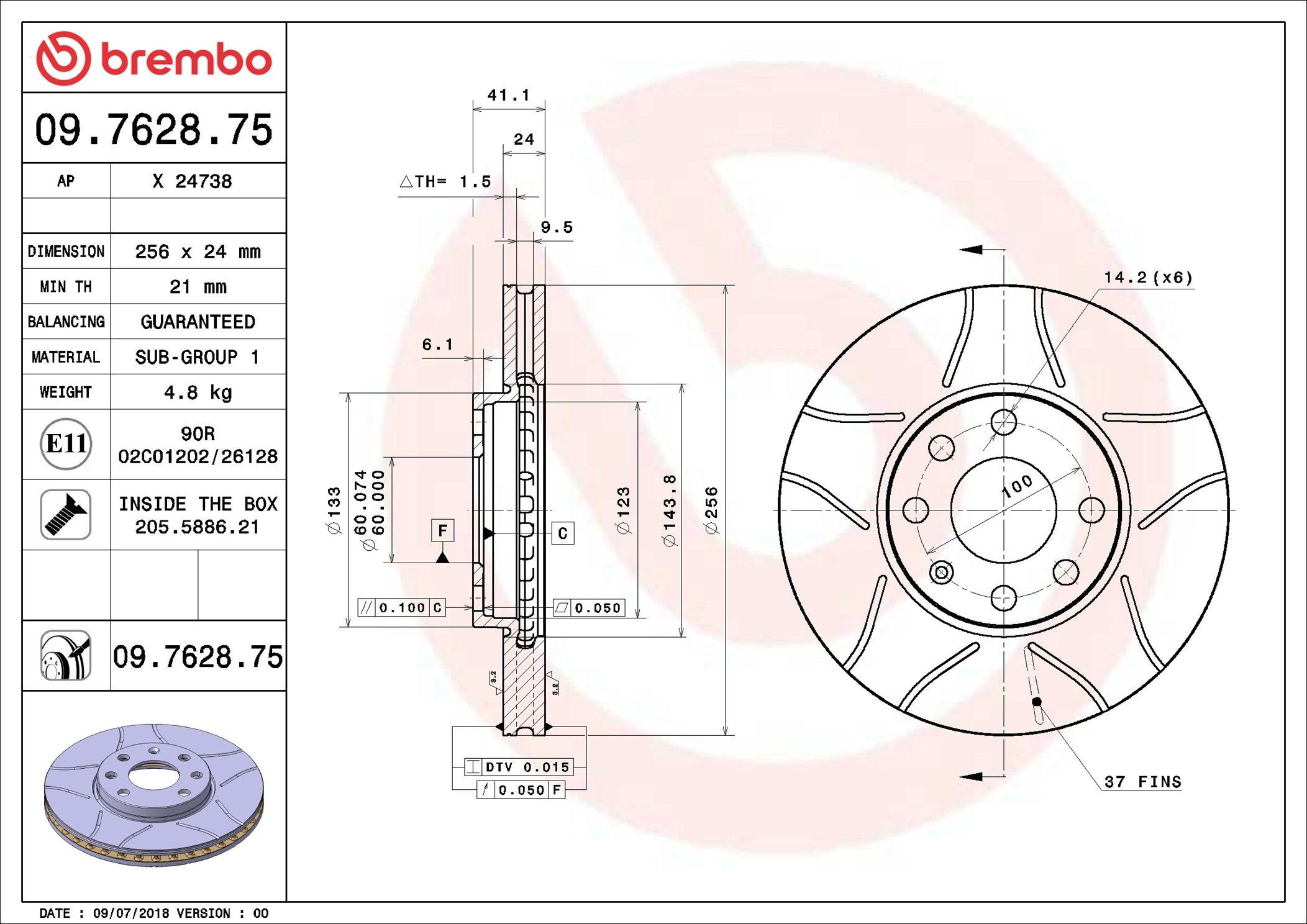 Тормоз дисковый передний Brembo 09762875 цена, от 29.21 USD