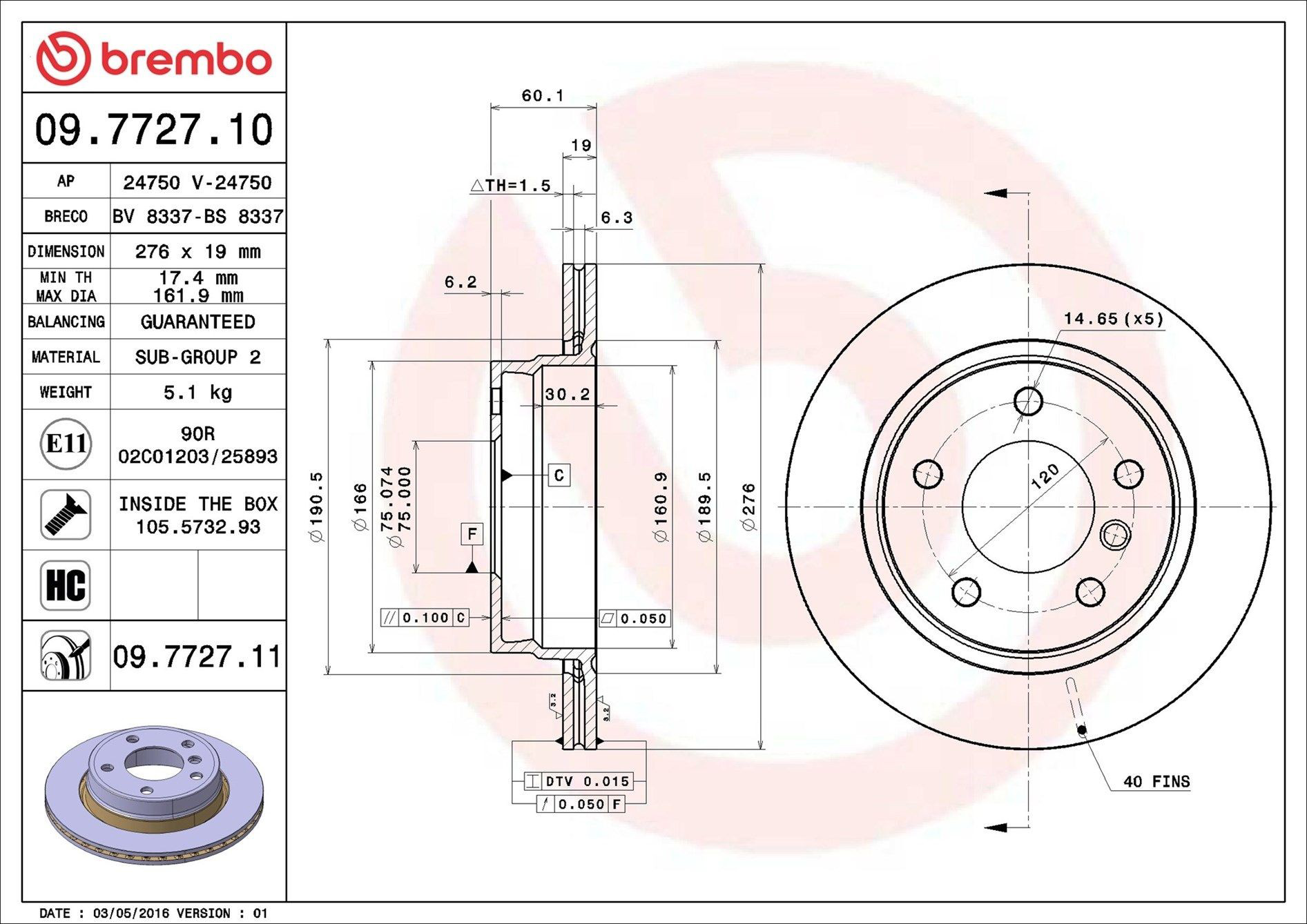 Задний тормозной диск Brembo 09772711 цена, от 40.39 USD