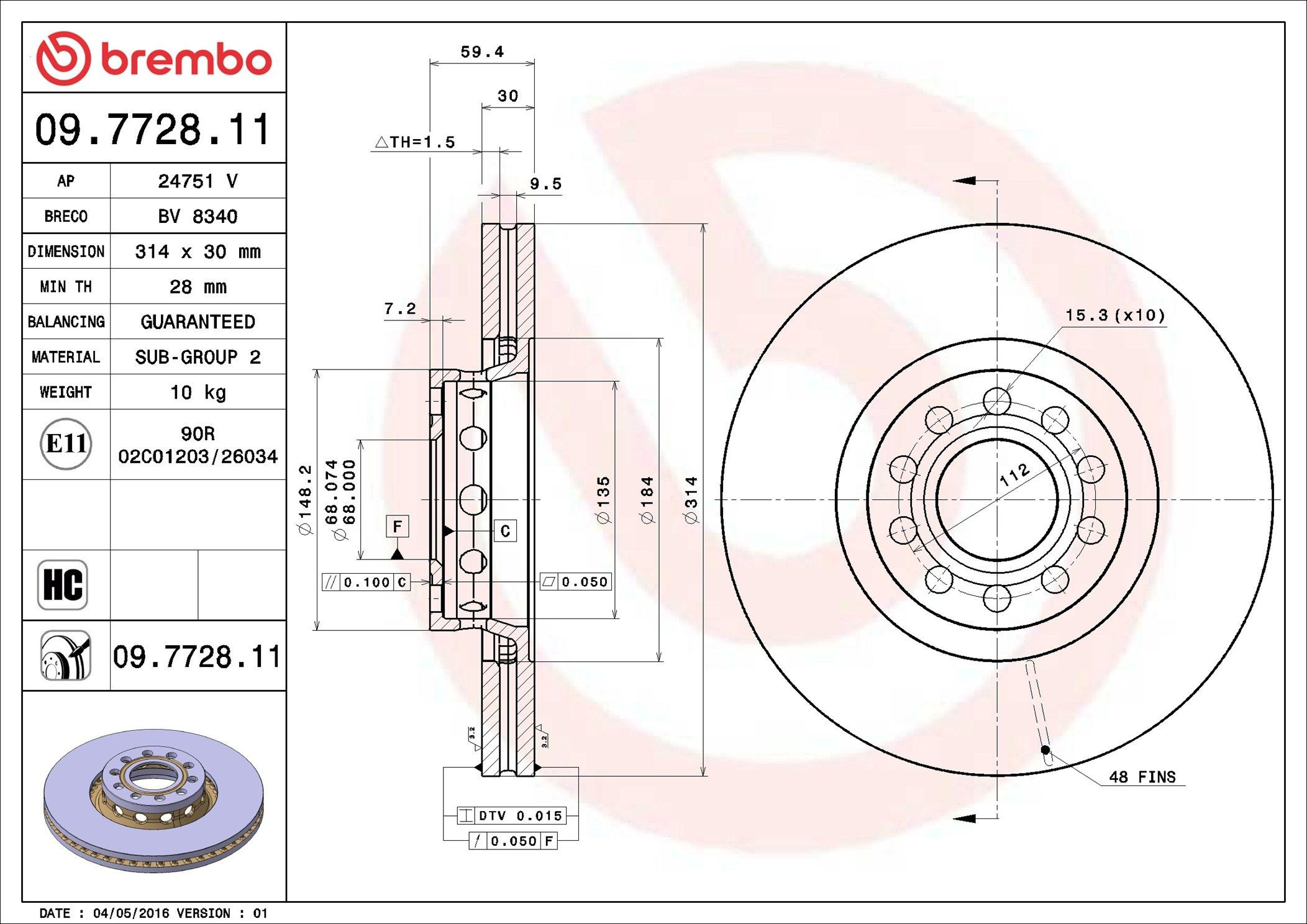 Тормоз дисковый передний Brembo 09772811 цена, от 58.64 USD