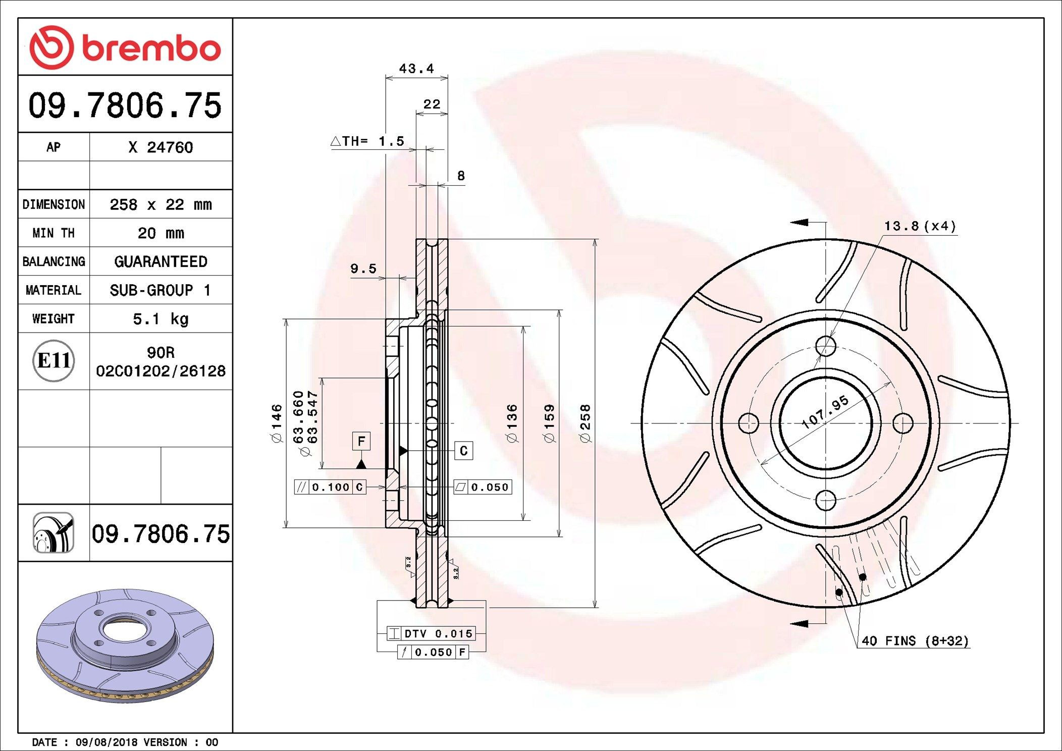 Передние тормозные диски 09780675 Brembo