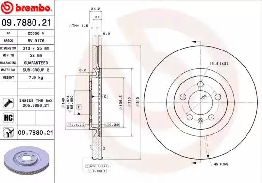 Передний тормозной диск Brembo 09788021
