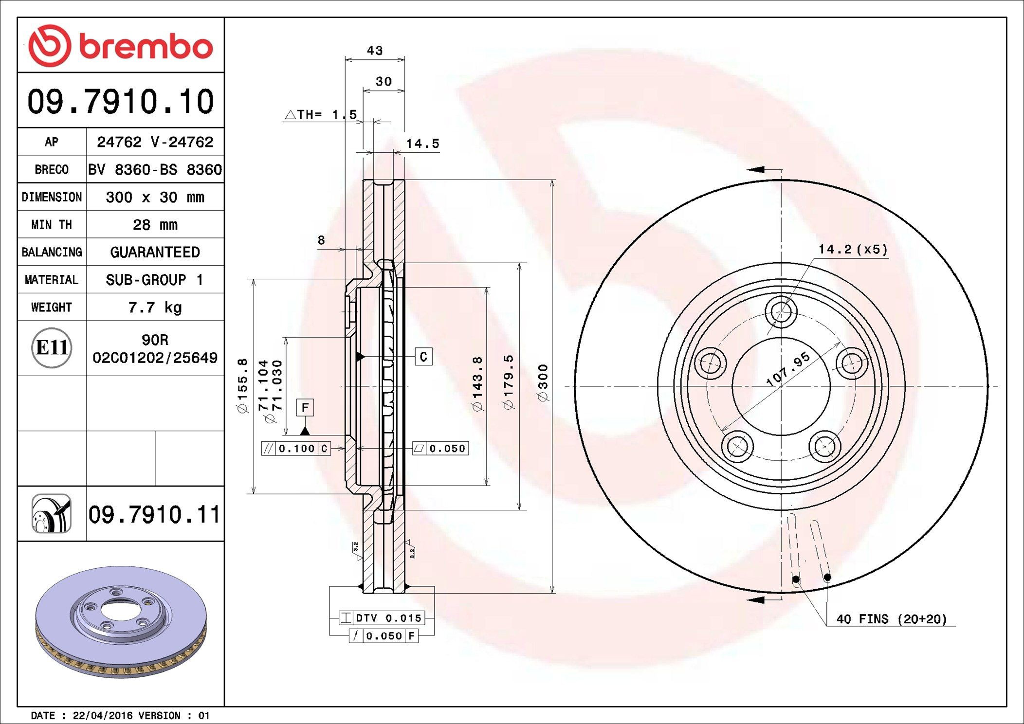 Тормоз дисковый передний Brembo 09791011 цена, от 64.23 USD