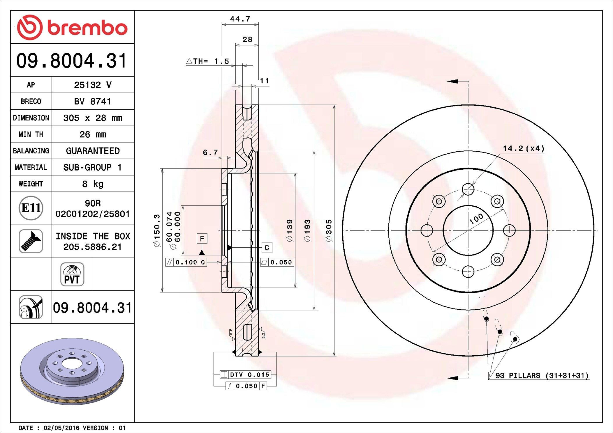 Тормоз дисковый передний Brembo 09800431 цена, от 92.10 USD