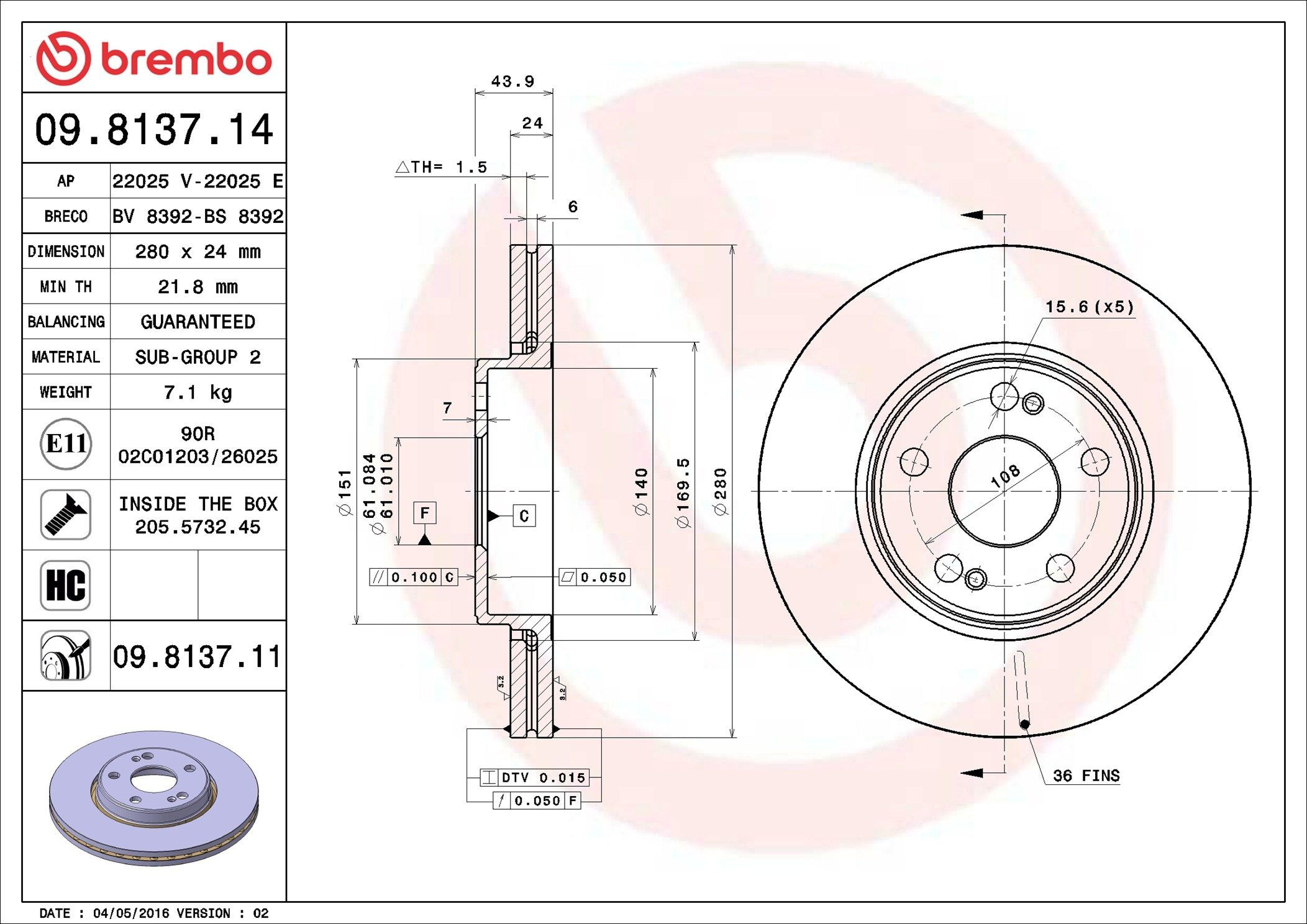 Тормоз дисковый передний Brembo 09813711 цена, от 53.83 USD
